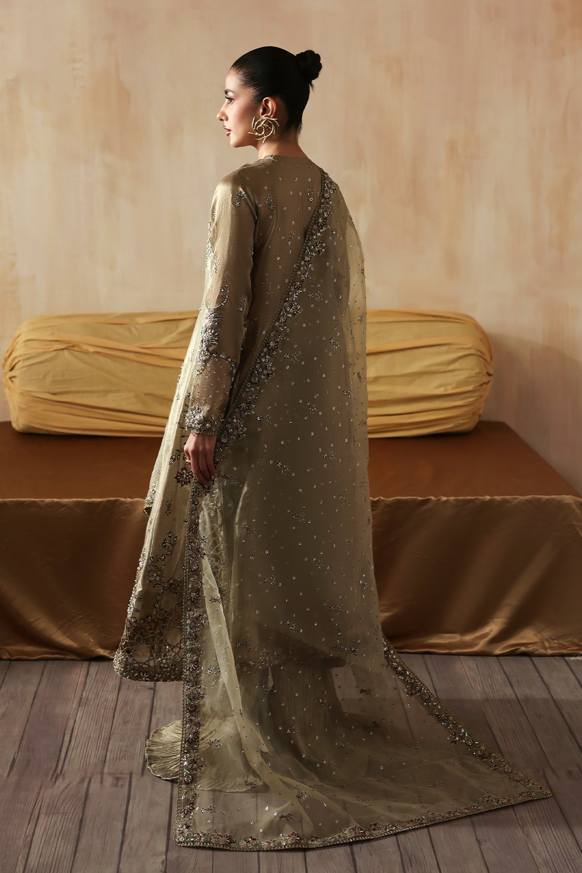 Areezah sage green shirt and wide-leg trousers, reference outfit photograph 2 — Made by Mairaz reproduction