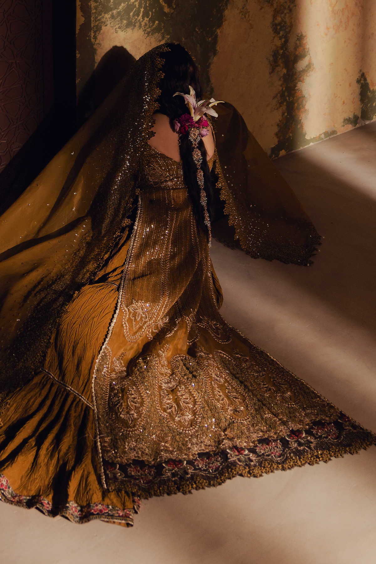 Arezoo mustard gold kalidaar, reference outfit photograph 9 — Made by Mairaz reproduction