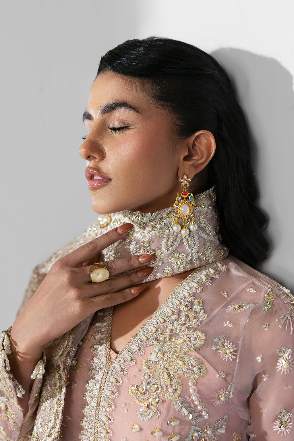 Aura blush pink long shirt and skirt, reference outfit photograph 4 — Made by Mairaz reproduction