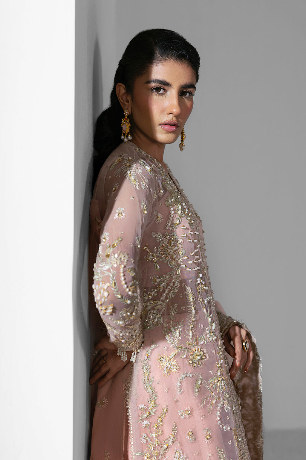 Aura blush pink long shirt and skirt, reference outfit photograph 6 — Made by Mairaz reproduction