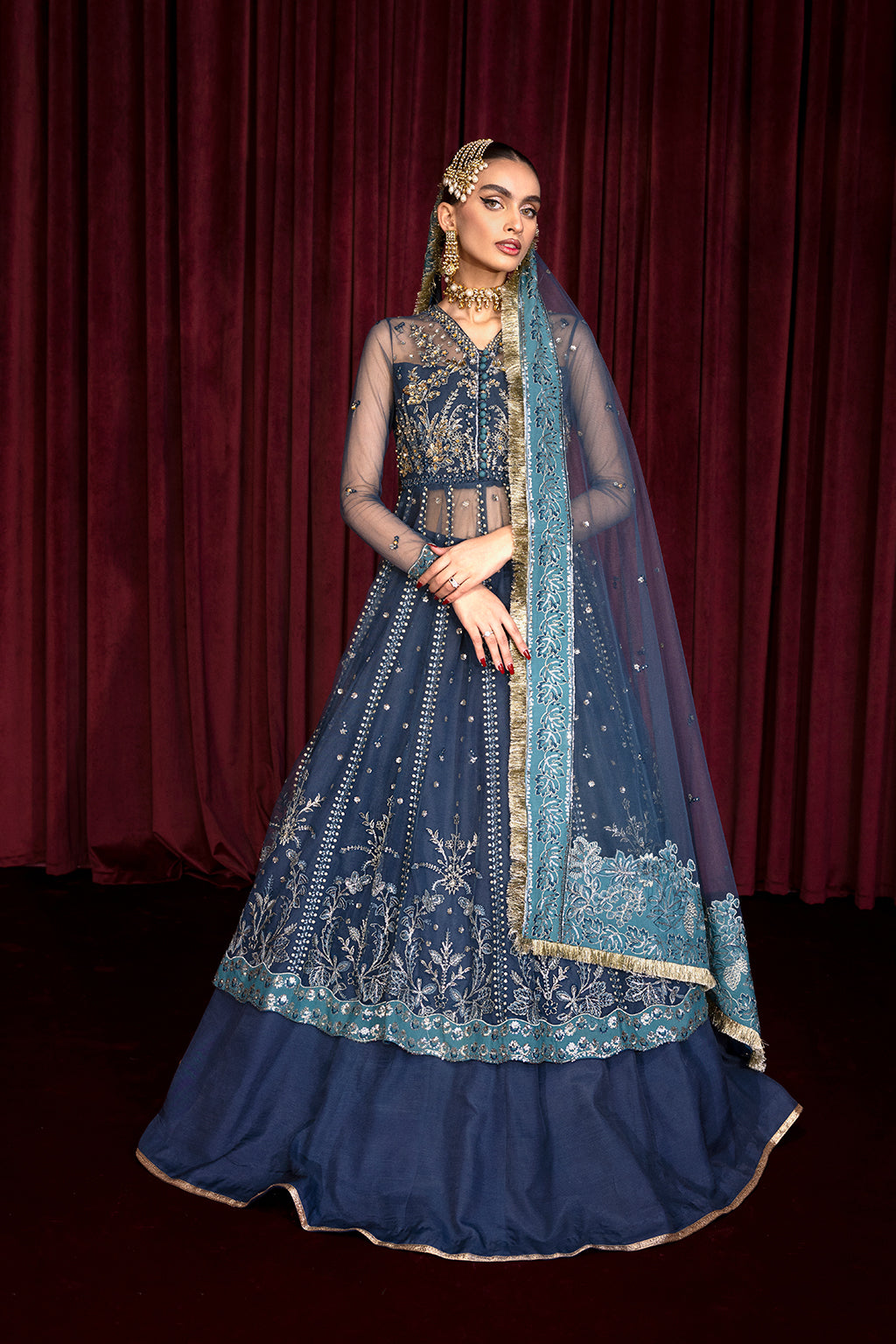 Azria navy blue lehenga ensemble, reference outfit photograph 1 — Made by Mairaz reproduction