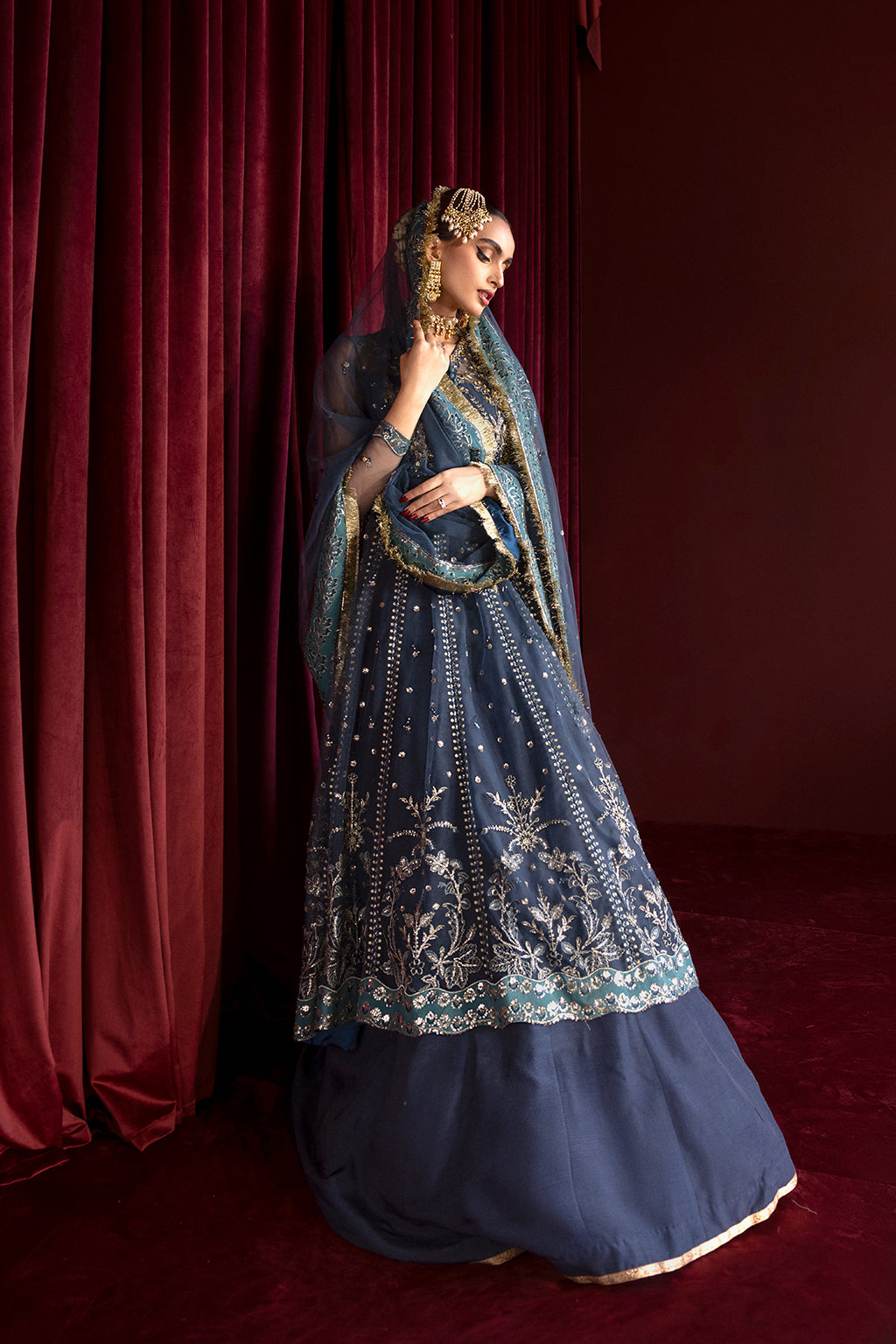 Azria navy blue lehenga ensemble, reference outfit photograph 4 — Made by Mairaz reproduction