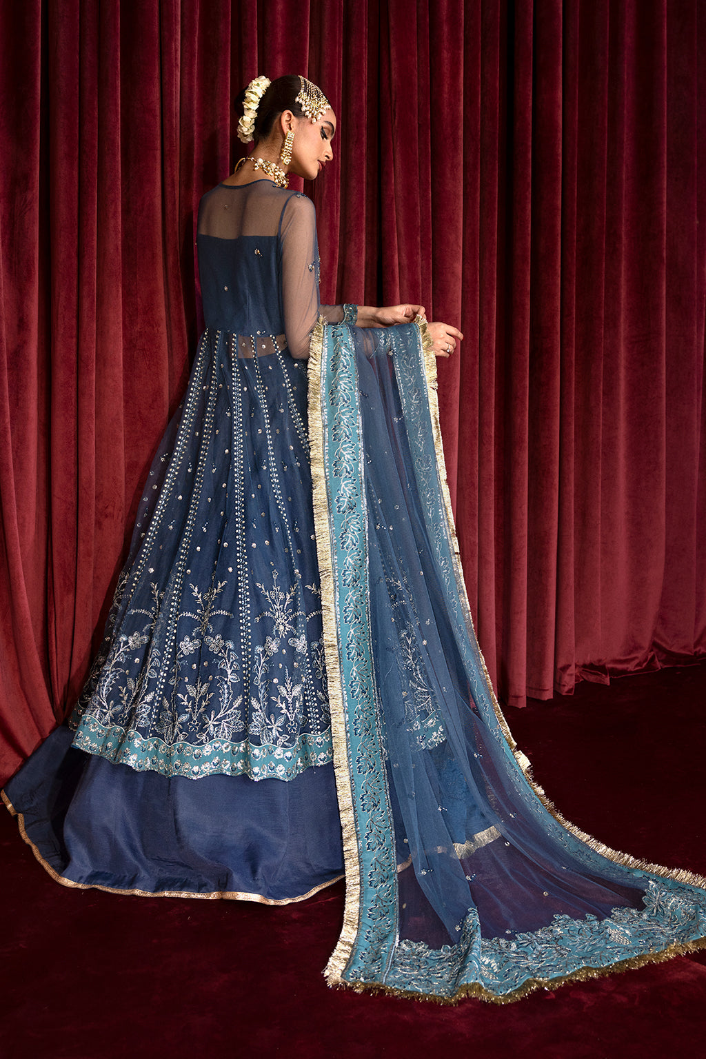 Azria navy blue lehenga ensemble, reference outfit photograph 6 — Made by Mairaz reproduction