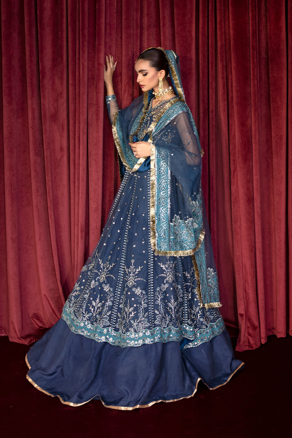 Azria navy blue lehenga ensemble, reference outfit photograph 7 — Made by Mairaz reproduction
