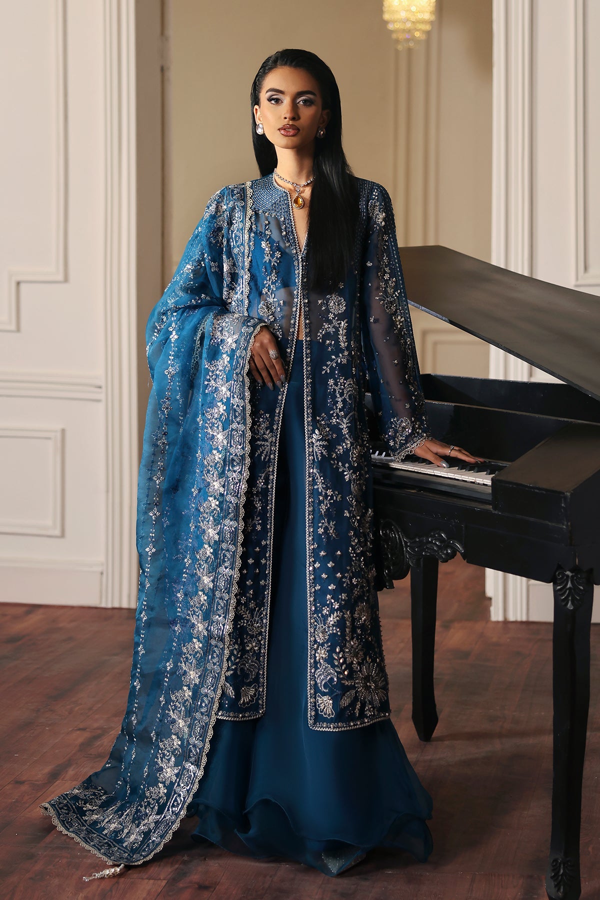 Bella blue long shirt and trousers, reference outfit photograph 1 — Made by Mairaz reproduction