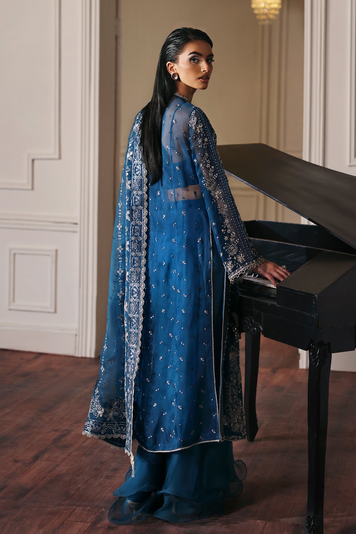 Bella blue long shirt and trousers, reference outfit photograph 2 — Made by Mairaz reproduction