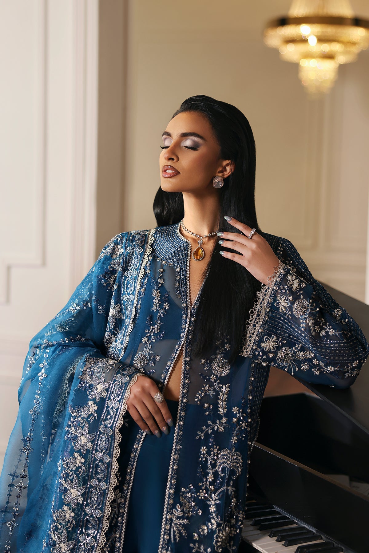 Bella blue long shirt and trousers, reference outfit photograph 3 — Made by Mairaz reproduction