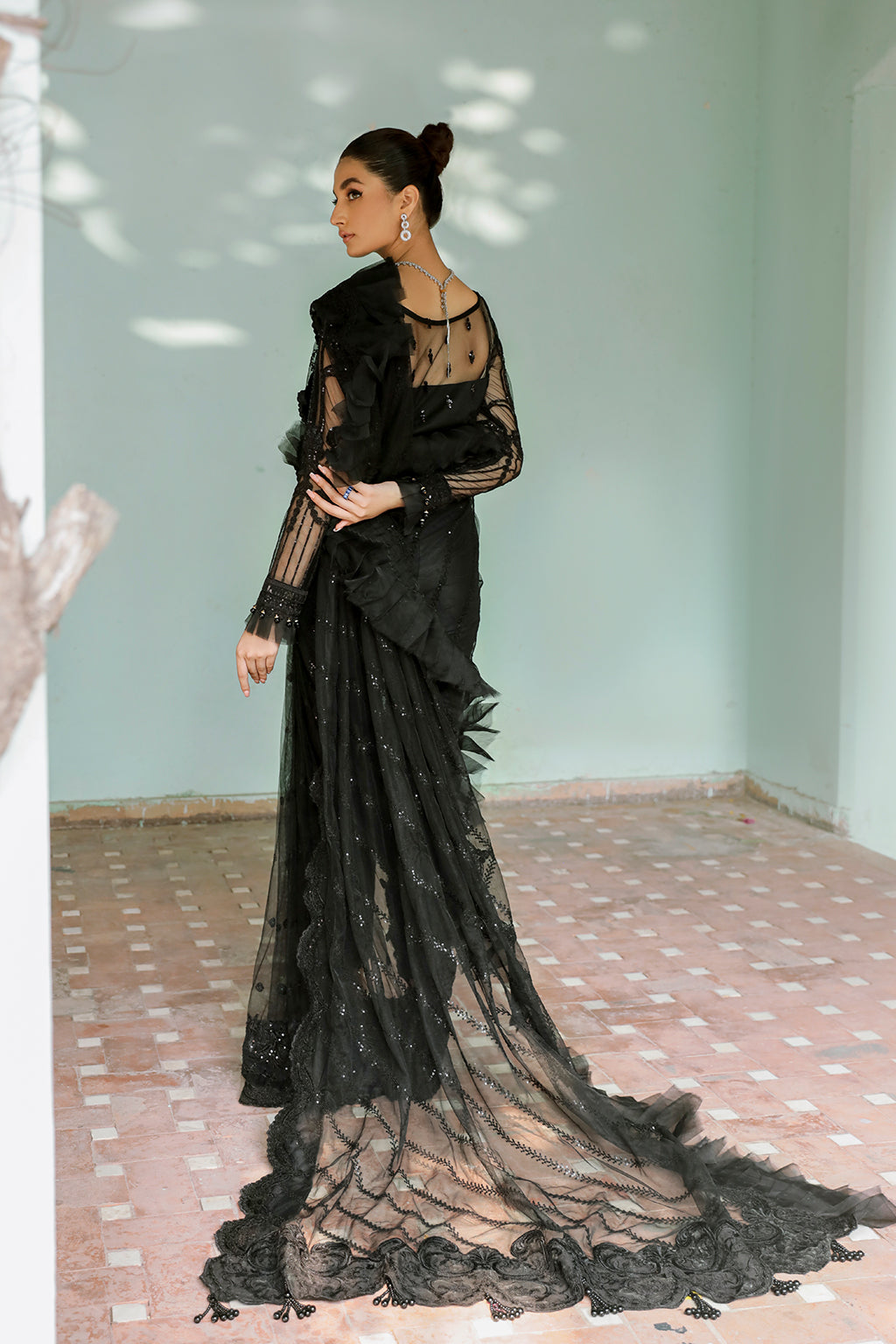 Canna black saree, reference outfit photograph 2 — Made by Mairaz reproduction
