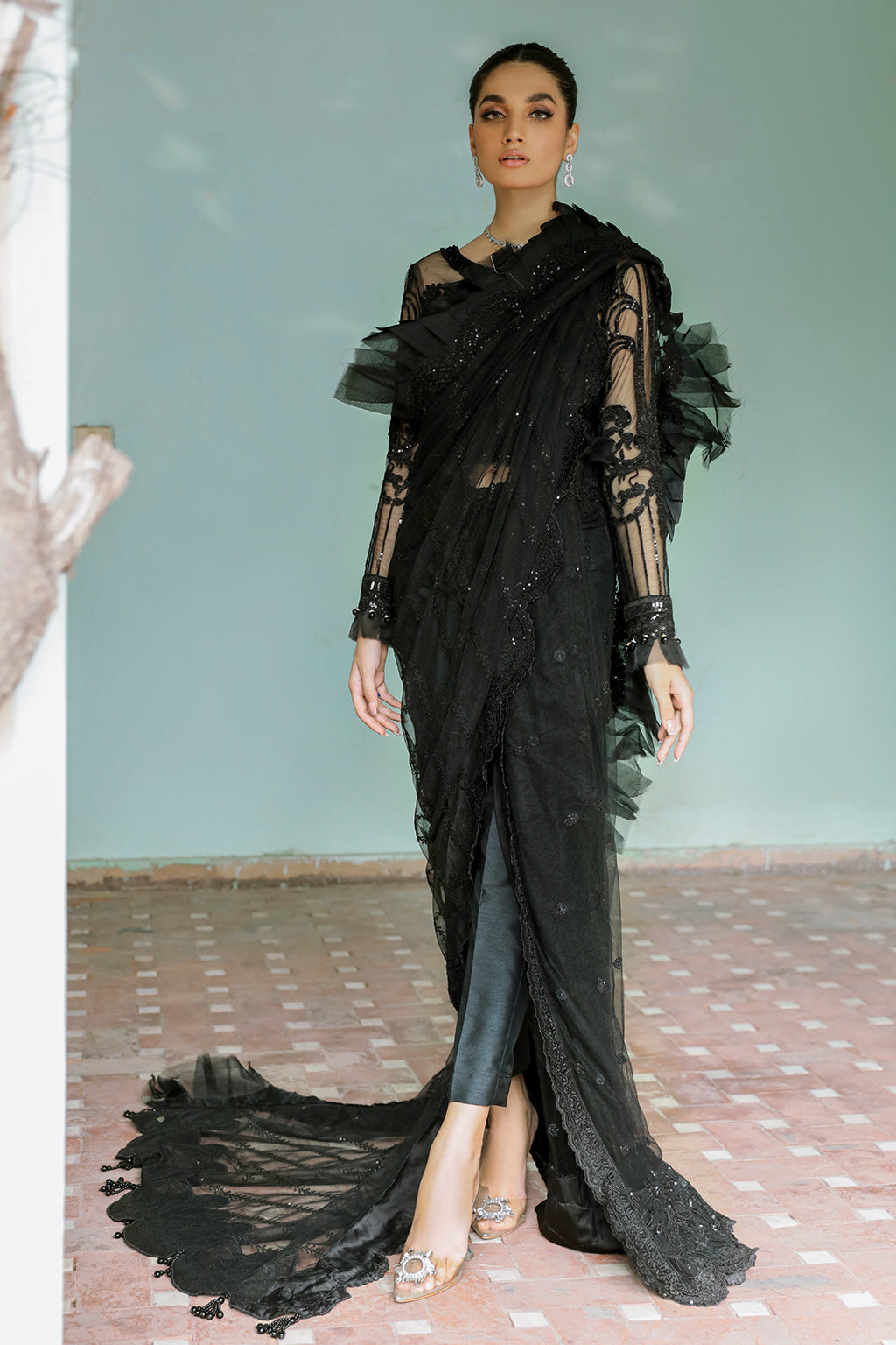 Canna black saree, reference outfit photograph 3 — Made by Mairaz reproduction