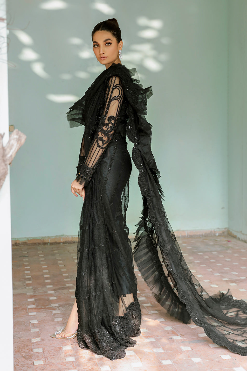 Canna black saree, reference outfit photograph 4 — Made by Mairaz reproduction