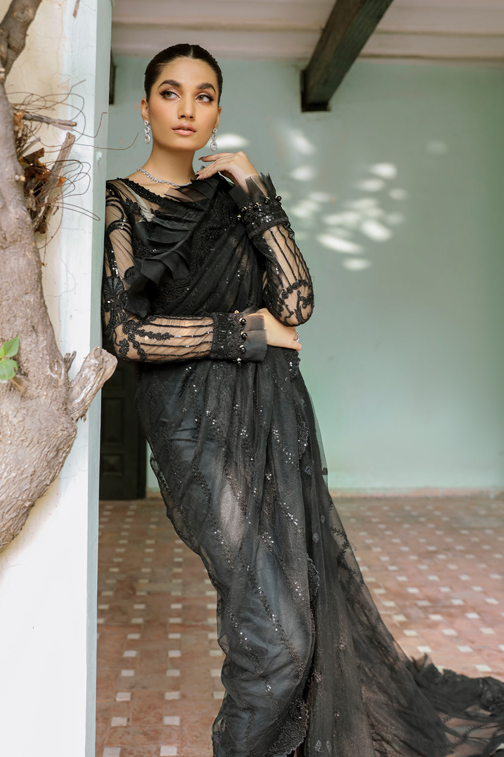 Canna black saree, reference outfit photograph 6 — Made by Mairaz reproduction