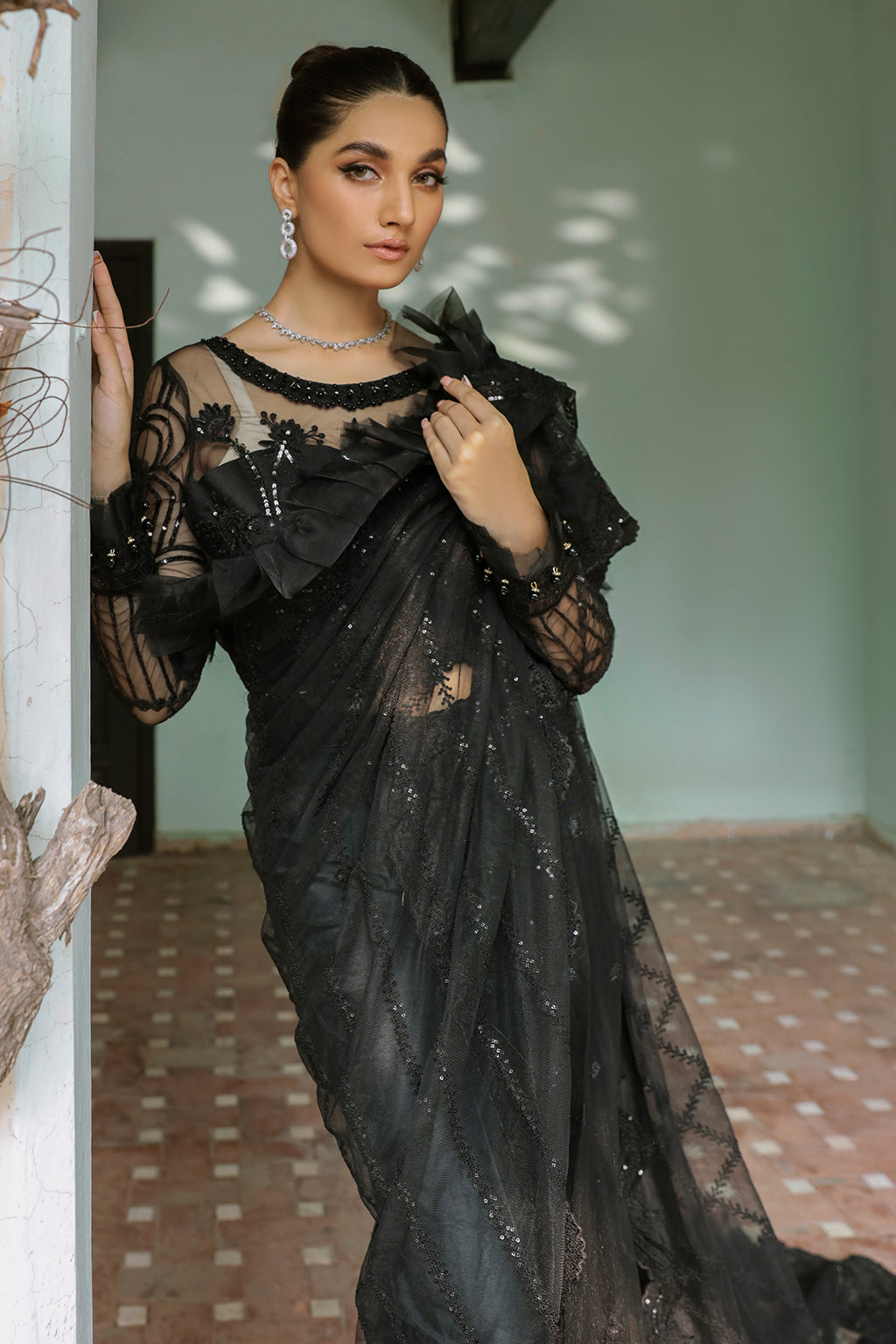 Canna black saree, reference outfit photograph 7 — Made by Mairaz reproduction