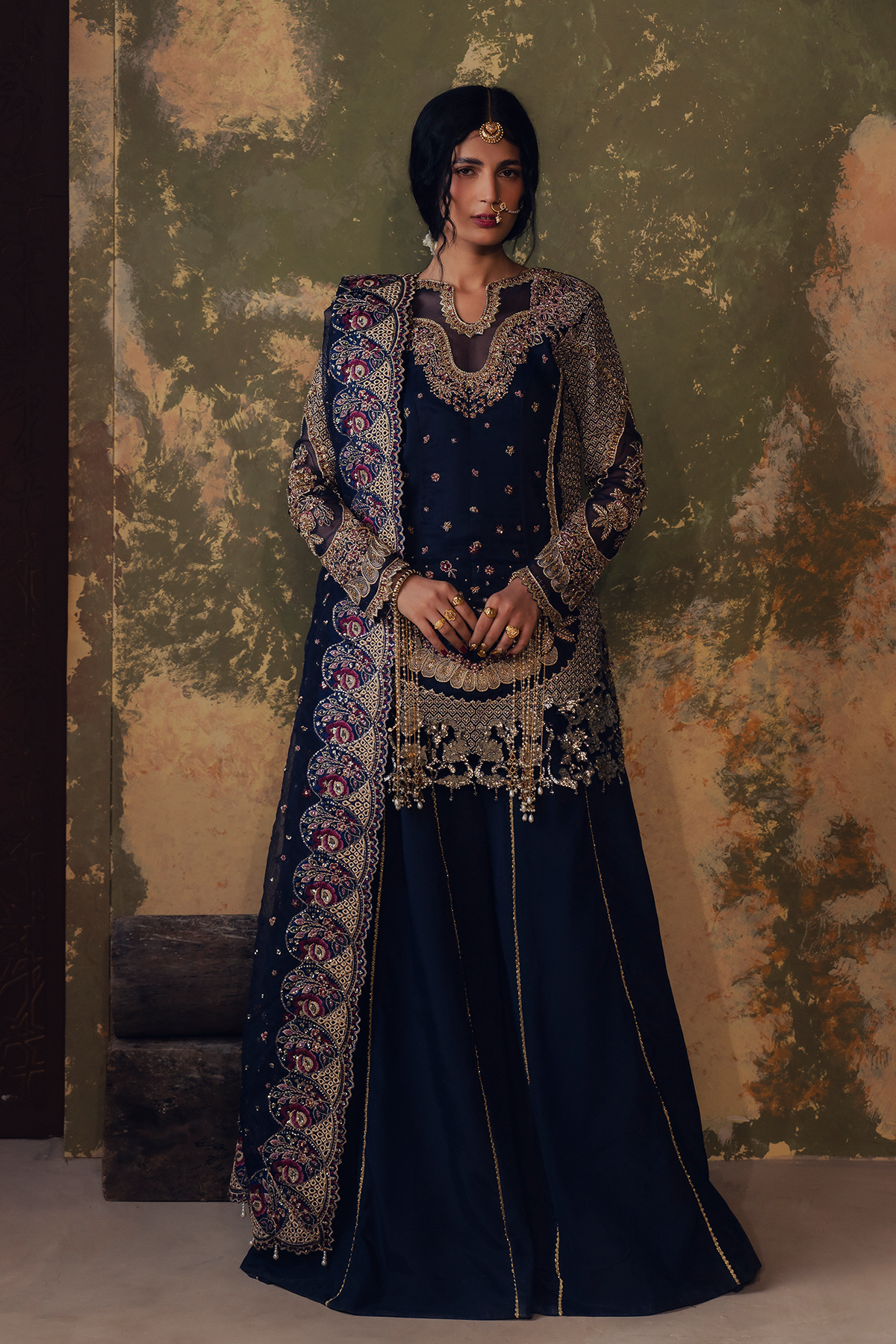 Ferozah navy blue long shirt and skirt, reference outfit photograph 1 — Made by Mairaz reproduction
