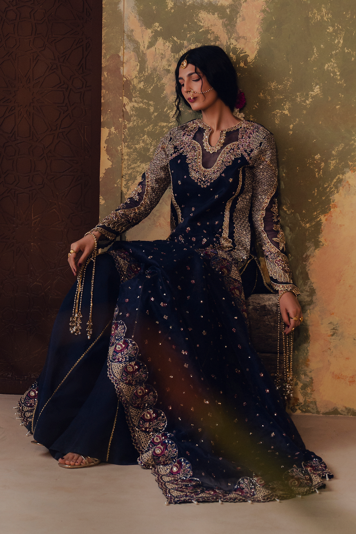 Ferozah navy blue long shirt and skirt, reference outfit photograph 10 — Made by Mairaz reproduction