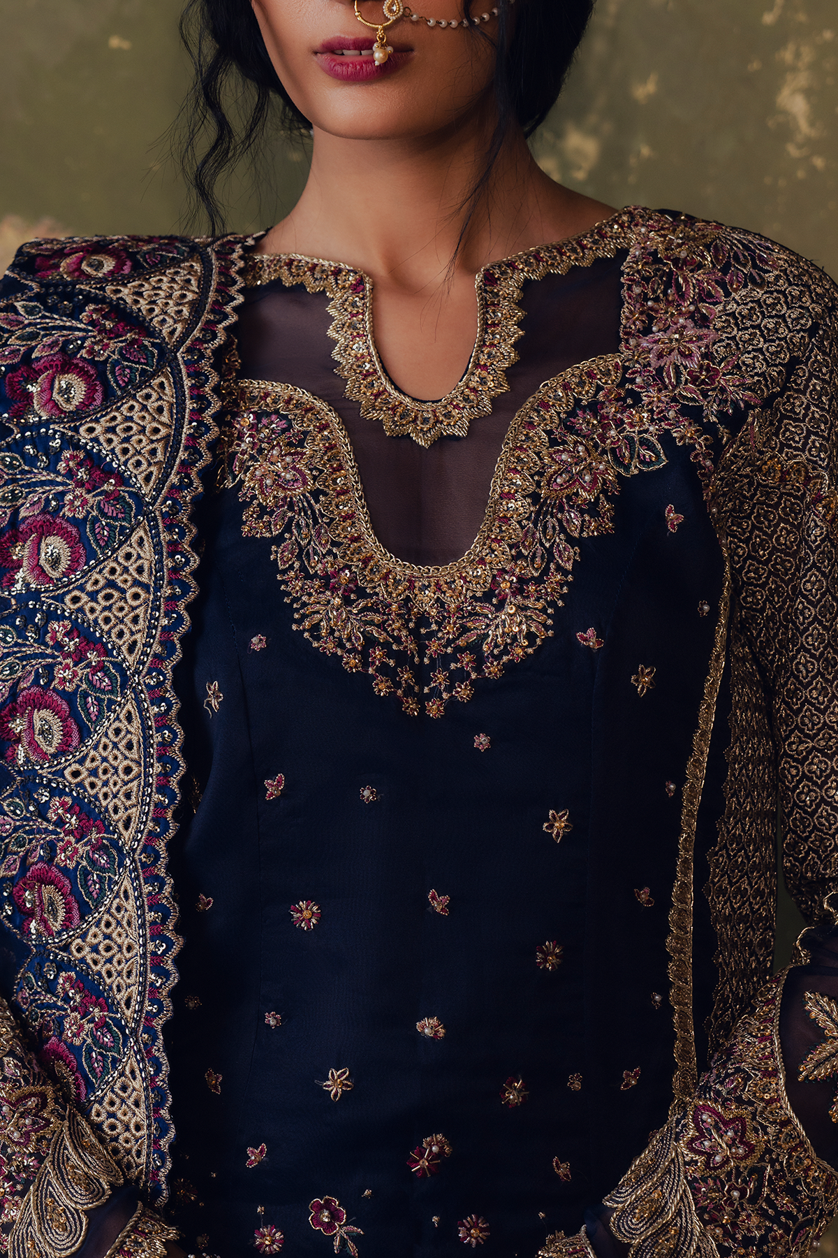 Ferozah navy blue long shirt and skirt, reference outfit photograph 2 — Made by Mairaz reproduction