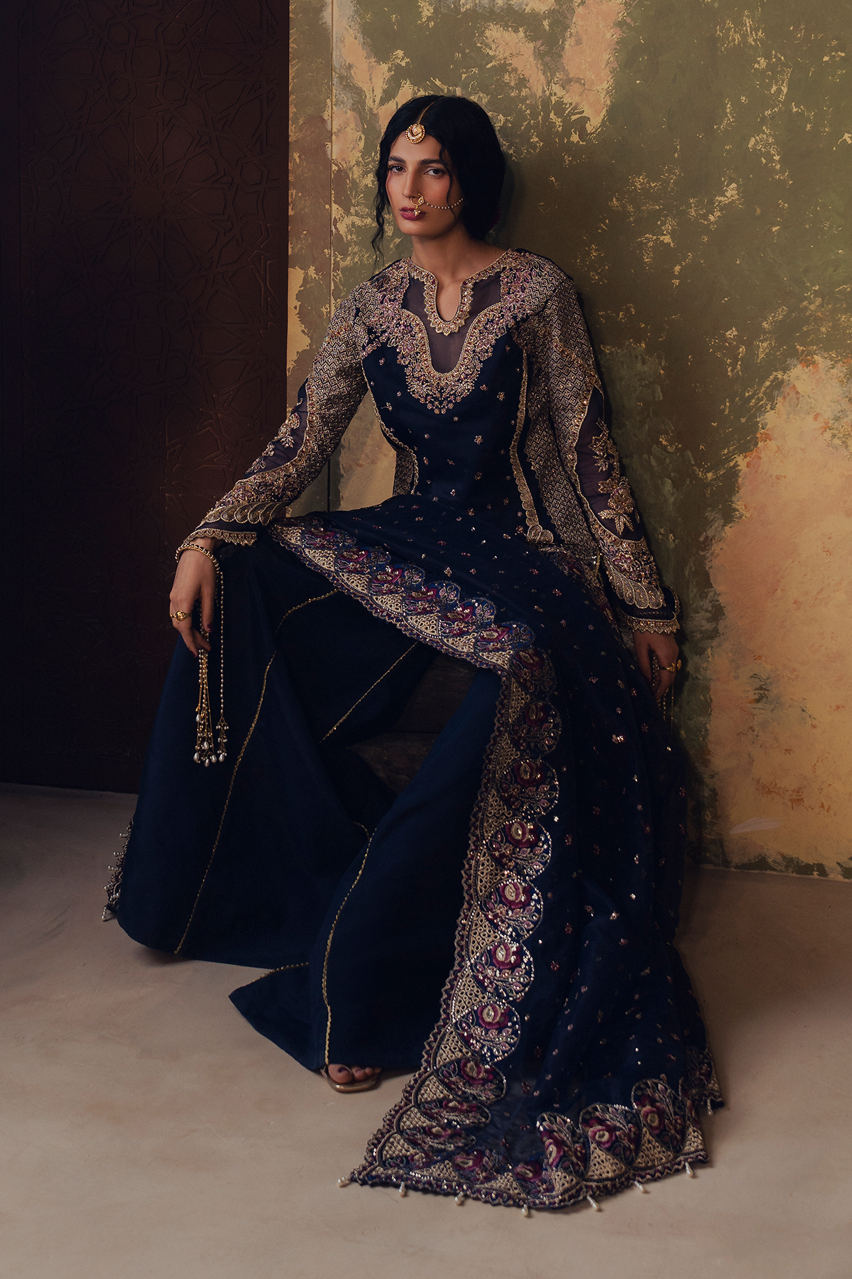 Ferozah navy blue long shirt and skirt, reference outfit photograph 9 — Made by Mairaz reproduction