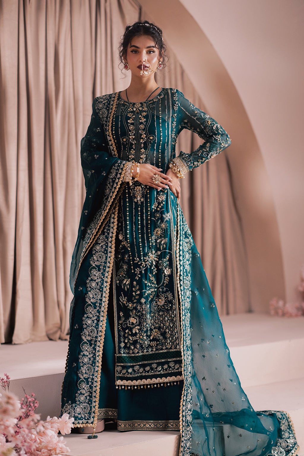 Firaaq teal long shirt and skirt, reference outfit photograph 1 — Made by Mairaz reproduction