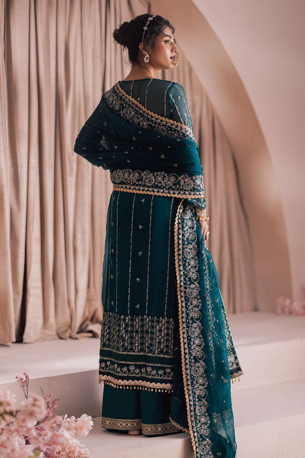 Firaaq teal long shirt and skirt, reference outfit photograph 2 — Made by Mairaz reproduction