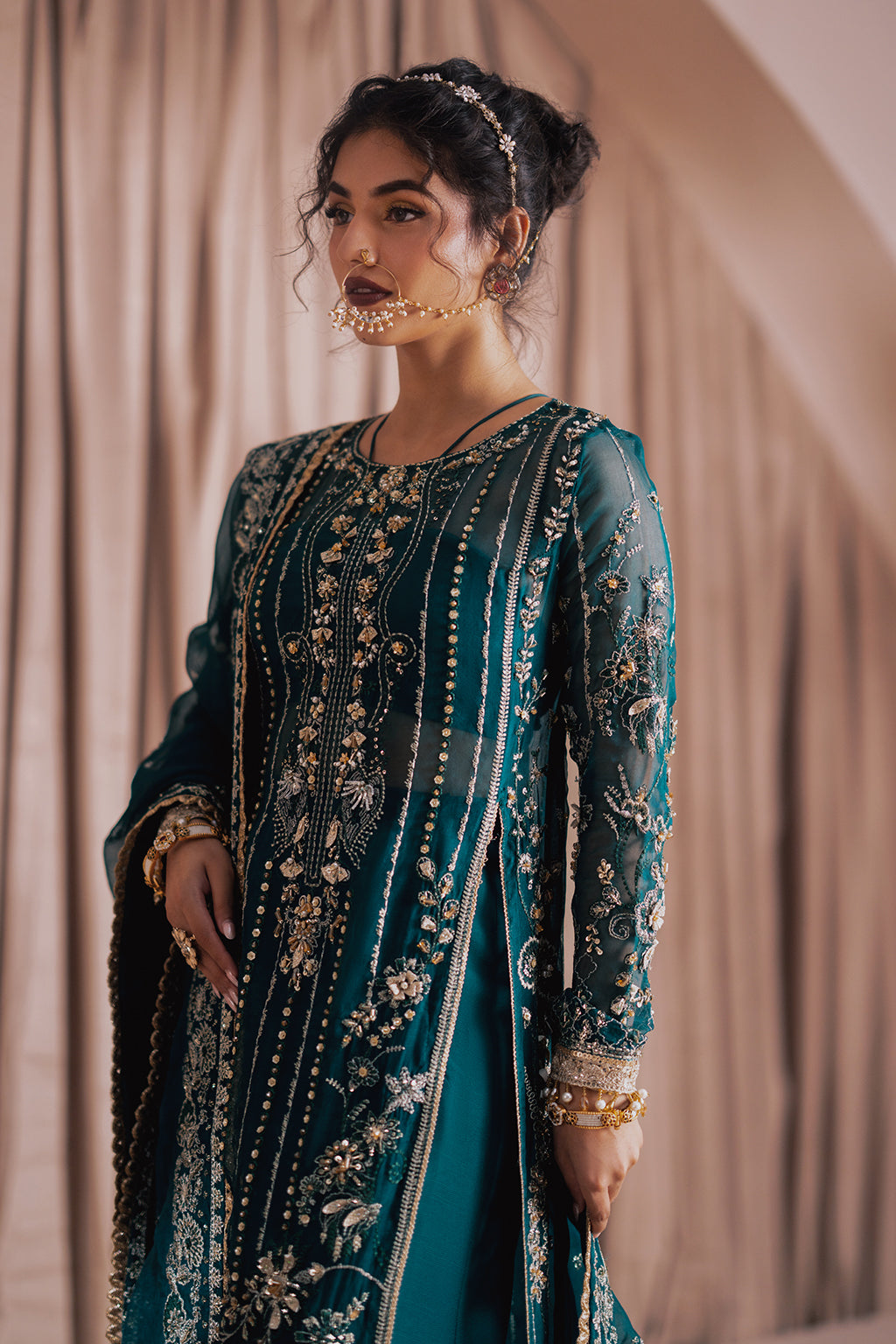 Firaaq teal long shirt and skirt, reference outfit photograph 3 — Made by Mairaz reproduction