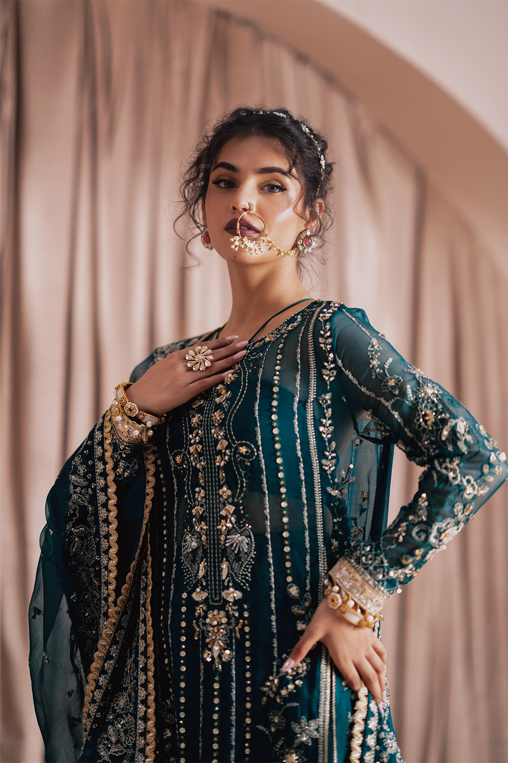 Firaaq teal long shirt and skirt, reference outfit photograph 4 — Made by Mairaz reproduction
