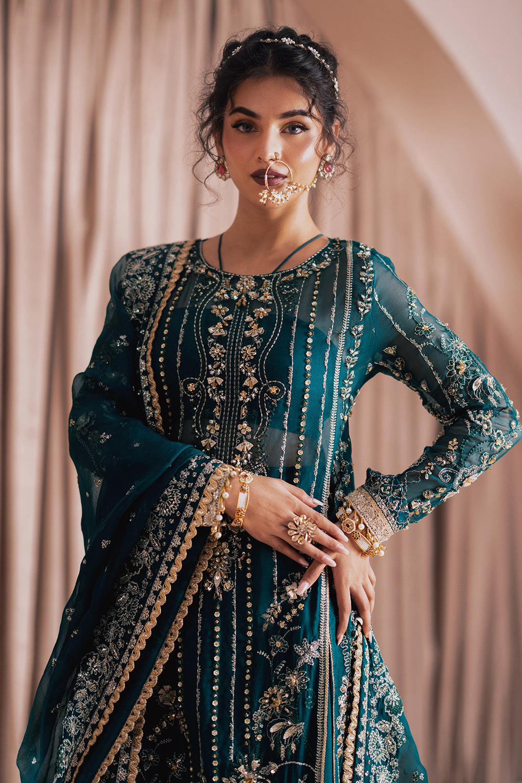 Firaaq teal long shirt and skirt, reference outfit photograph 5 — Made by Mairaz reproduction