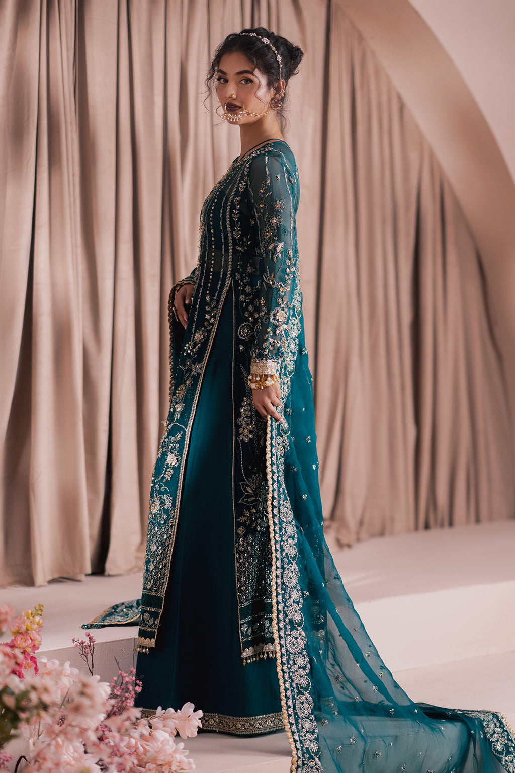 Firaaq teal long shirt and skirt, reference outfit photograph 6 — Made by Mairaz reproduction