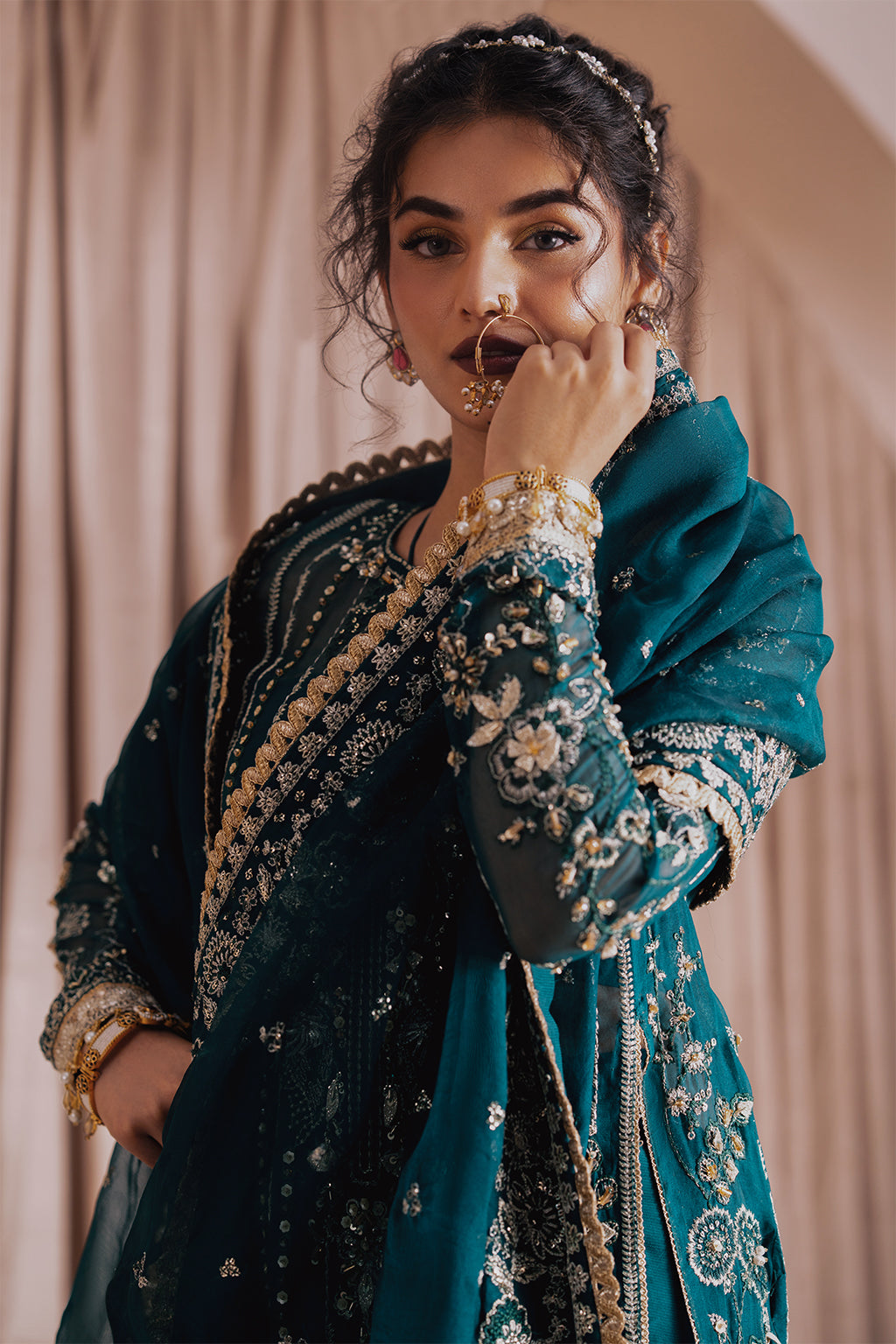 Firaaq teal long shirt and skirt, reference outfit photograph 7 — Made by Mairaz reproduction
