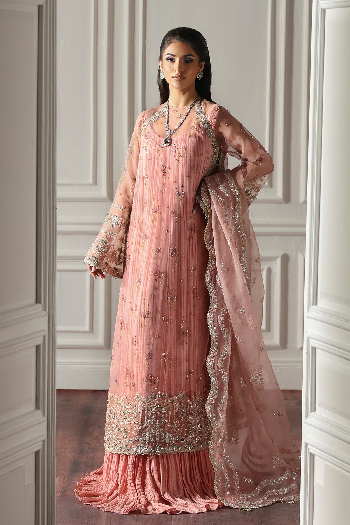 Flora Blush Pink blush pink long shirt and trousers, reference outfit photograph 1 — Made by Mairaz reproduction