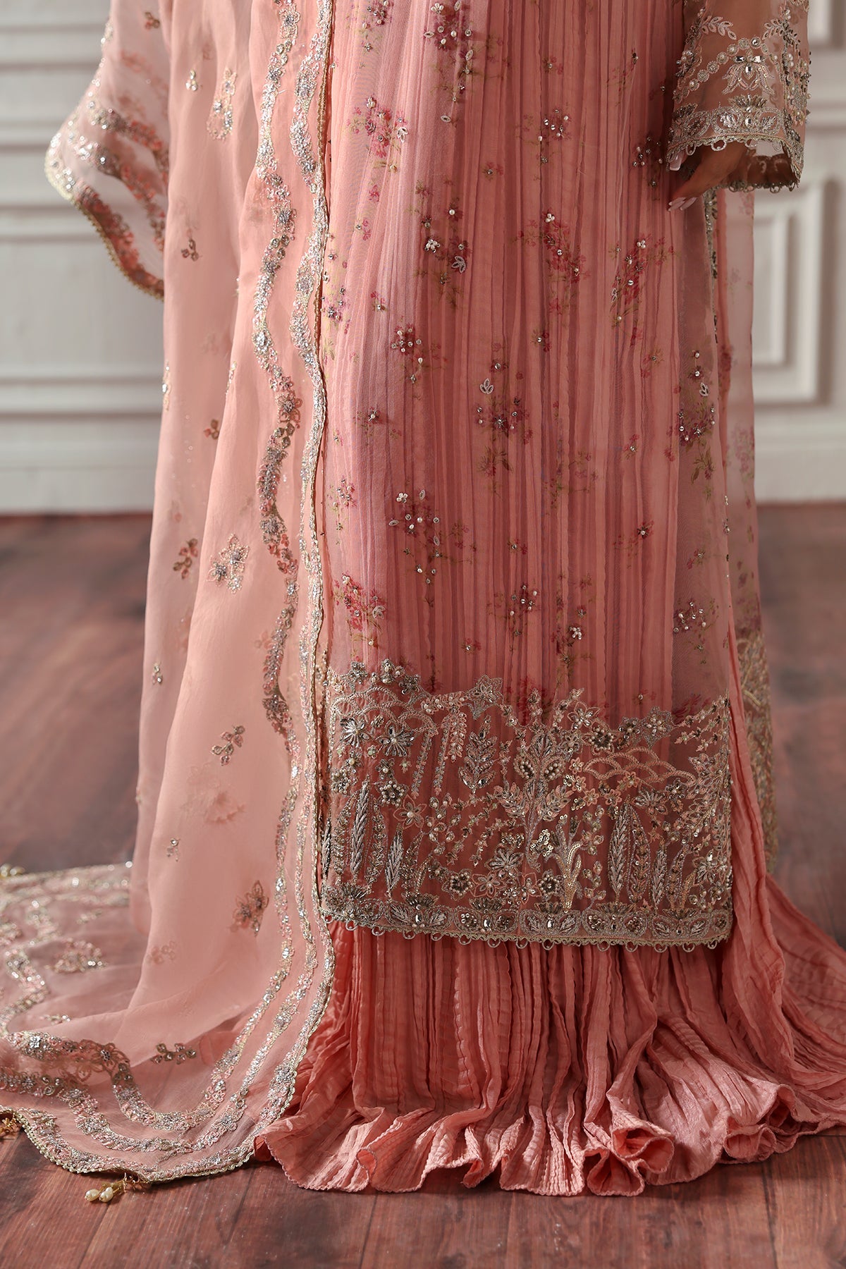 Flora Blush Pink blush pink long shirt and trousers, reference outfit photograph 3 — Made by Mairaz reproduction