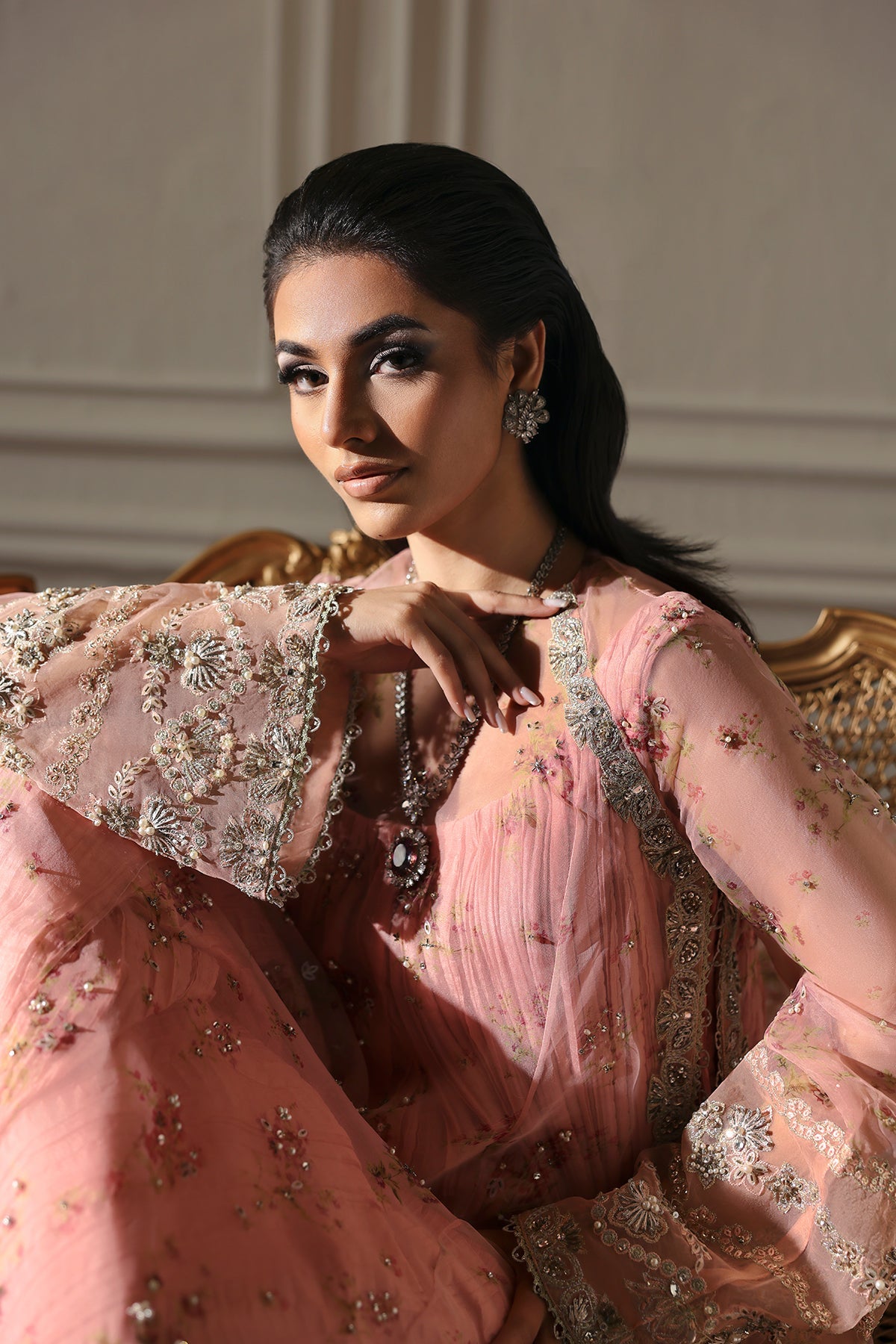 Flora Blush Pink blush pink long shirt and trousers, reference outfit photograph 4 — Made by Mairaz reproduction