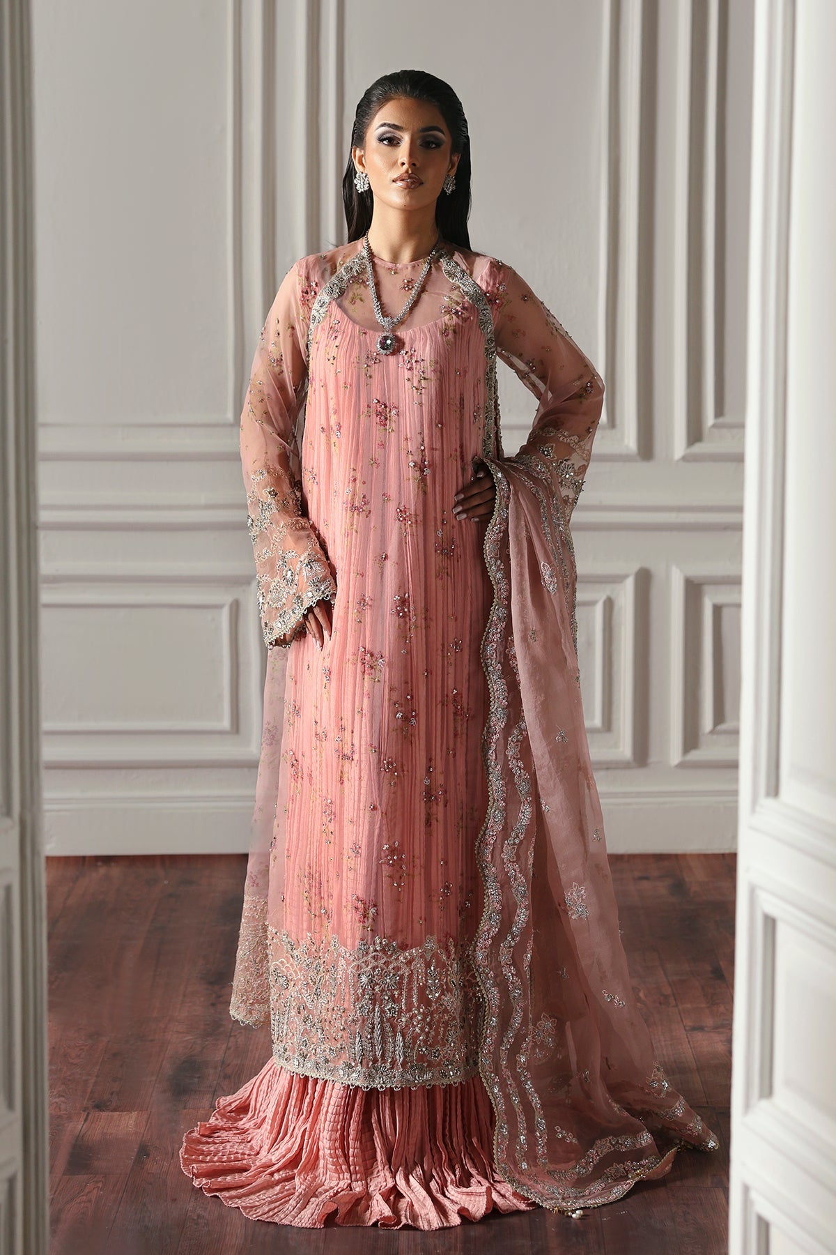 Flora Blush Pink blush pink long shirt and trousers, reference outfit photograph 5 — Made by Mairaz reproduction