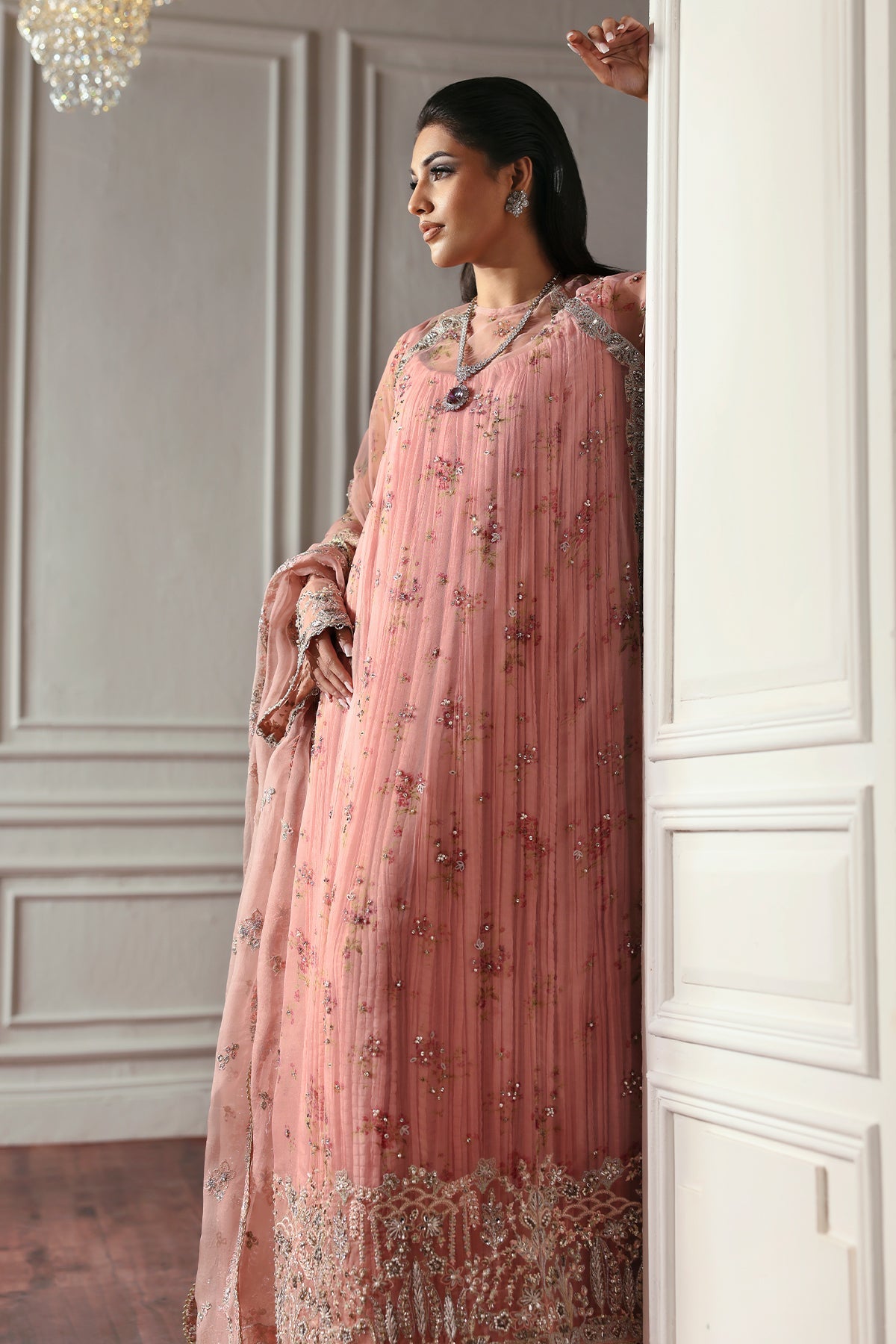 Flora Blush Pink blush pink long shirt and trousers, reference outfit photograph 6 — Made by Mairaz reproduction