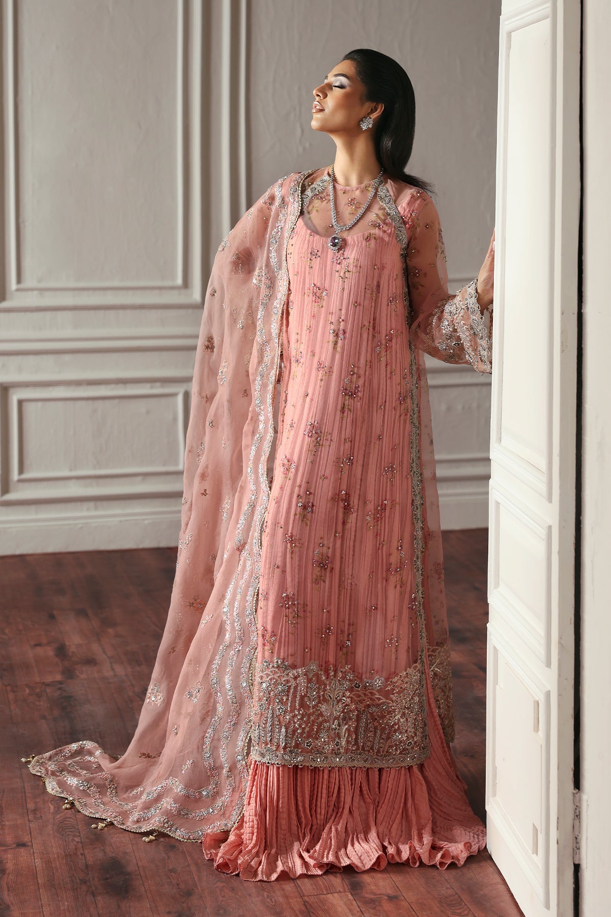 Flora Blush Pink blush pink long shirt and trousers, reference outfit photograph 7 — Made by Mairaz reproduction