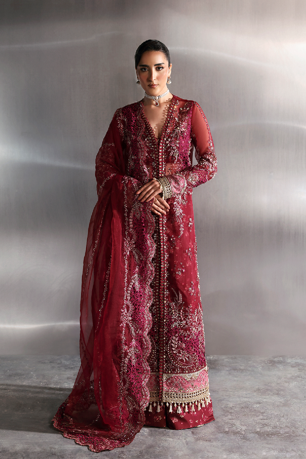 Garnet maroon long shirt and trousers, reference outfit photograph 4 — Made by Mairaz reproduction