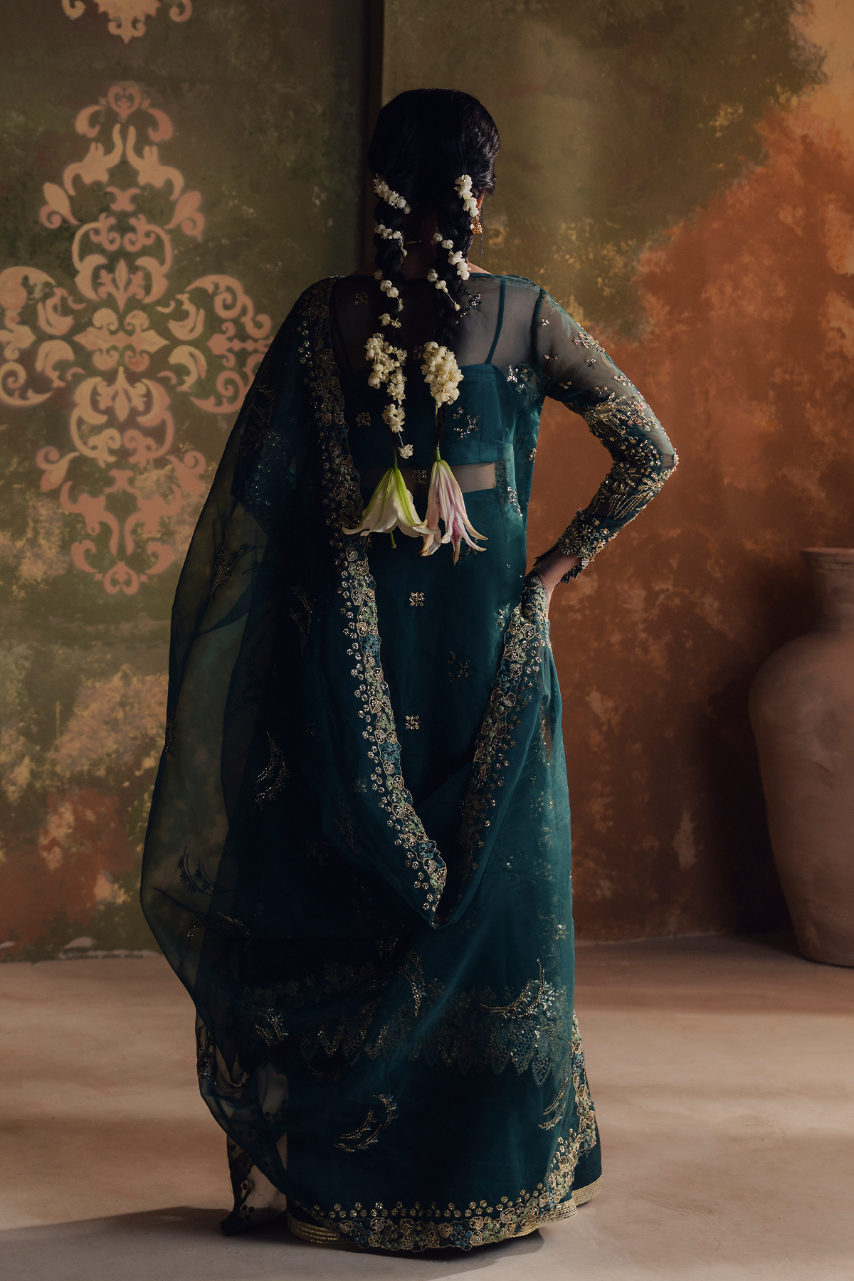 Guleen teal long shirt and skirt, reference outfit photograph 2 — Made by Mairaz reproduction