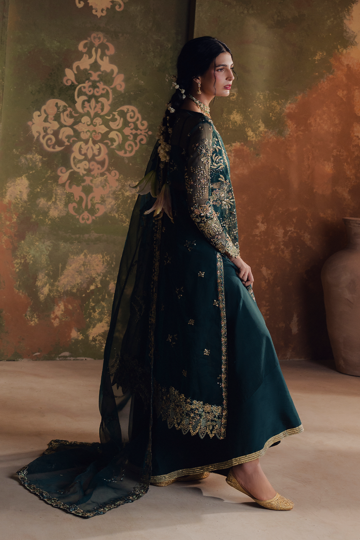 Guleen teal long shirt and skirt, reference outfit photograph 3 — Made by Mairaz reproduction