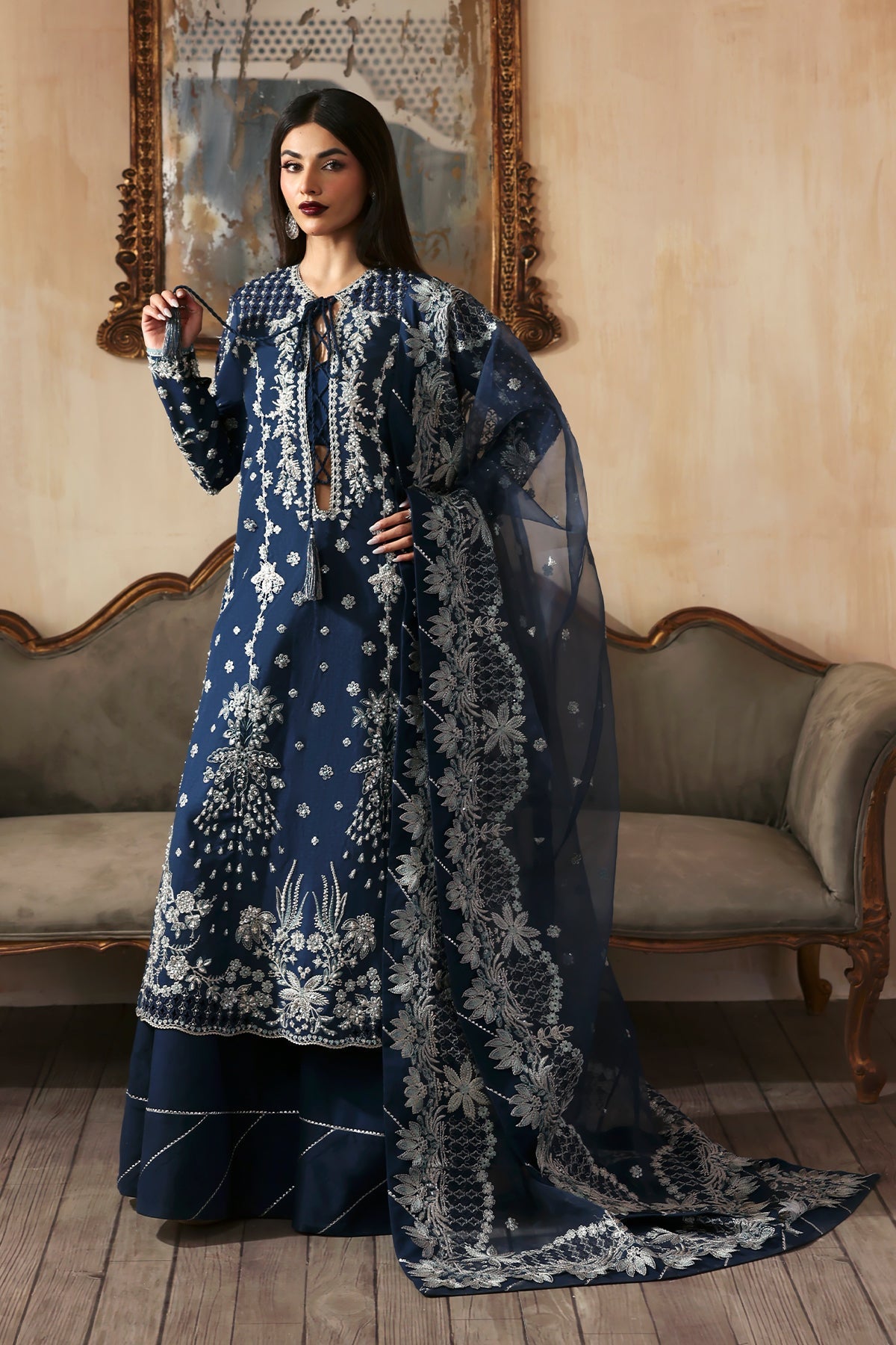 Inara Navy Blue navy blue kalidaar, reference outfit photograph 1 — Made by Mairaz reproduction