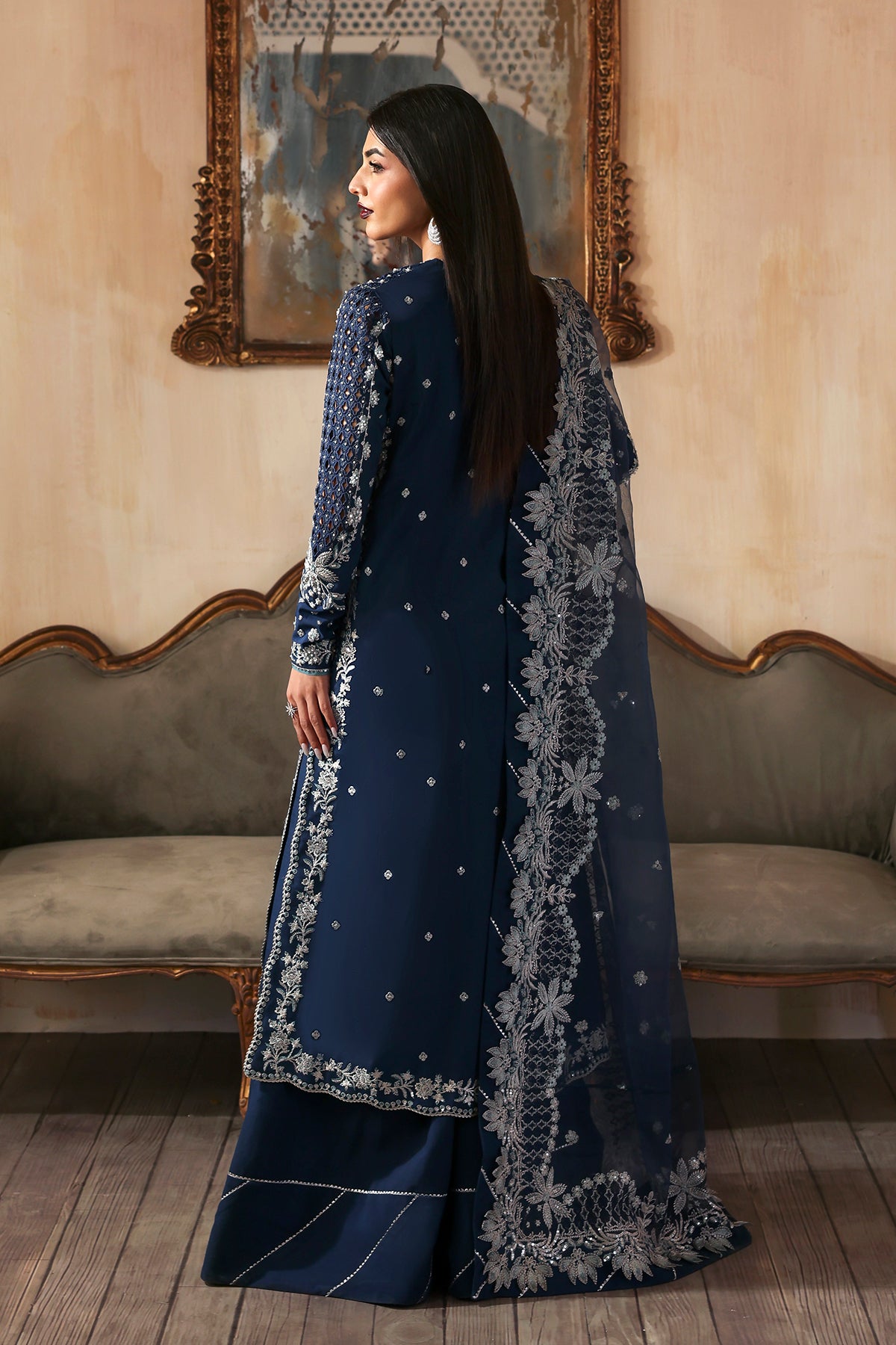 Inara Navy Blue navy blue kalidaar, reference outfit photograph 2 — Made by Mairaz reproduction