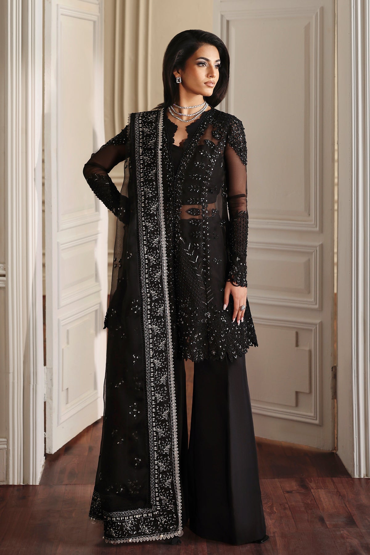 Kaya black long shirt and trousers, reference outfit photograph 1 — Made by Mairaz reproduction