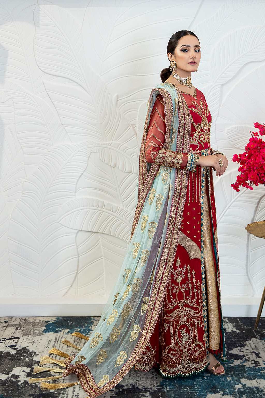 Lark 05 red angrakha shirt and trousers, reference outfit photograph 4 — Made by Mairaz reproduction
