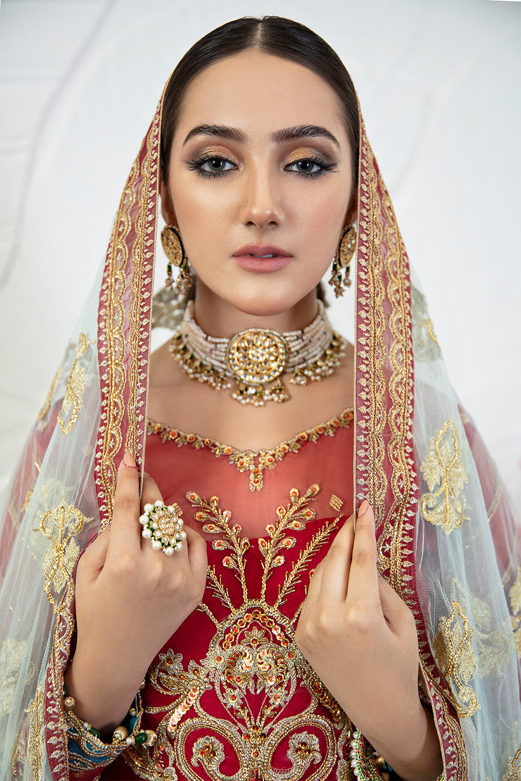 Lark 05 red angrakha shirt and trousers, reference outfit photograph 5 — Made by Mairaz reproduction