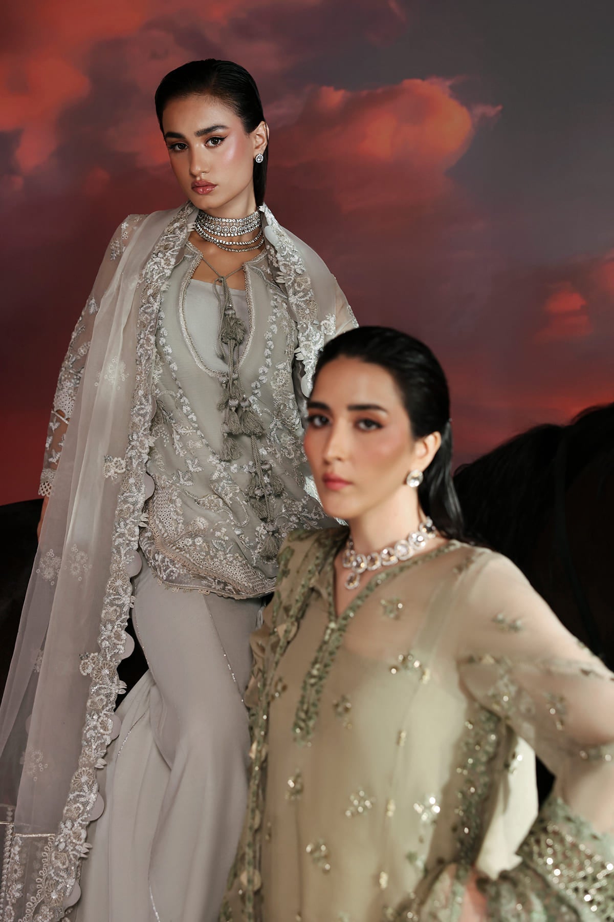Lumen grey shirt and flared trousers, reference outfit photograph 8 — Made by Mairaz reproduction