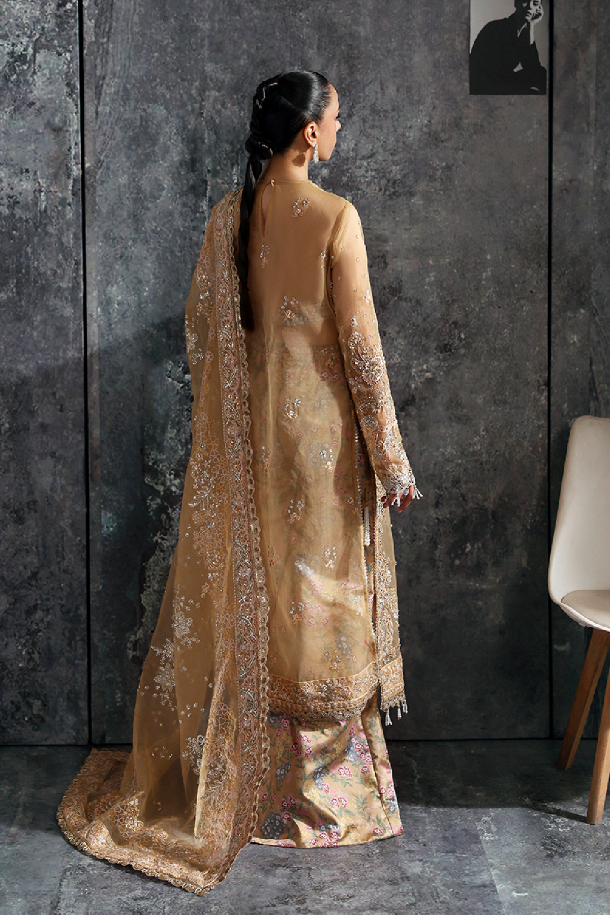 Lustre Caramel Gold caramel gold long shirt and trousers, reference outfit photograph 2 — Made by Mairaz reproduction