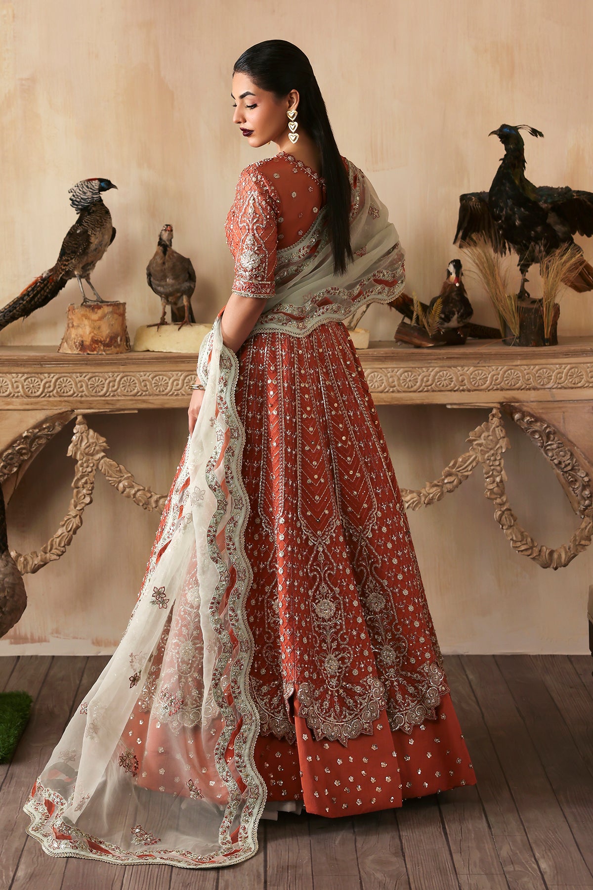 Mahgul coral pink kalidaar, reference outfit photograph 2 — Made by Mairaz reproduction