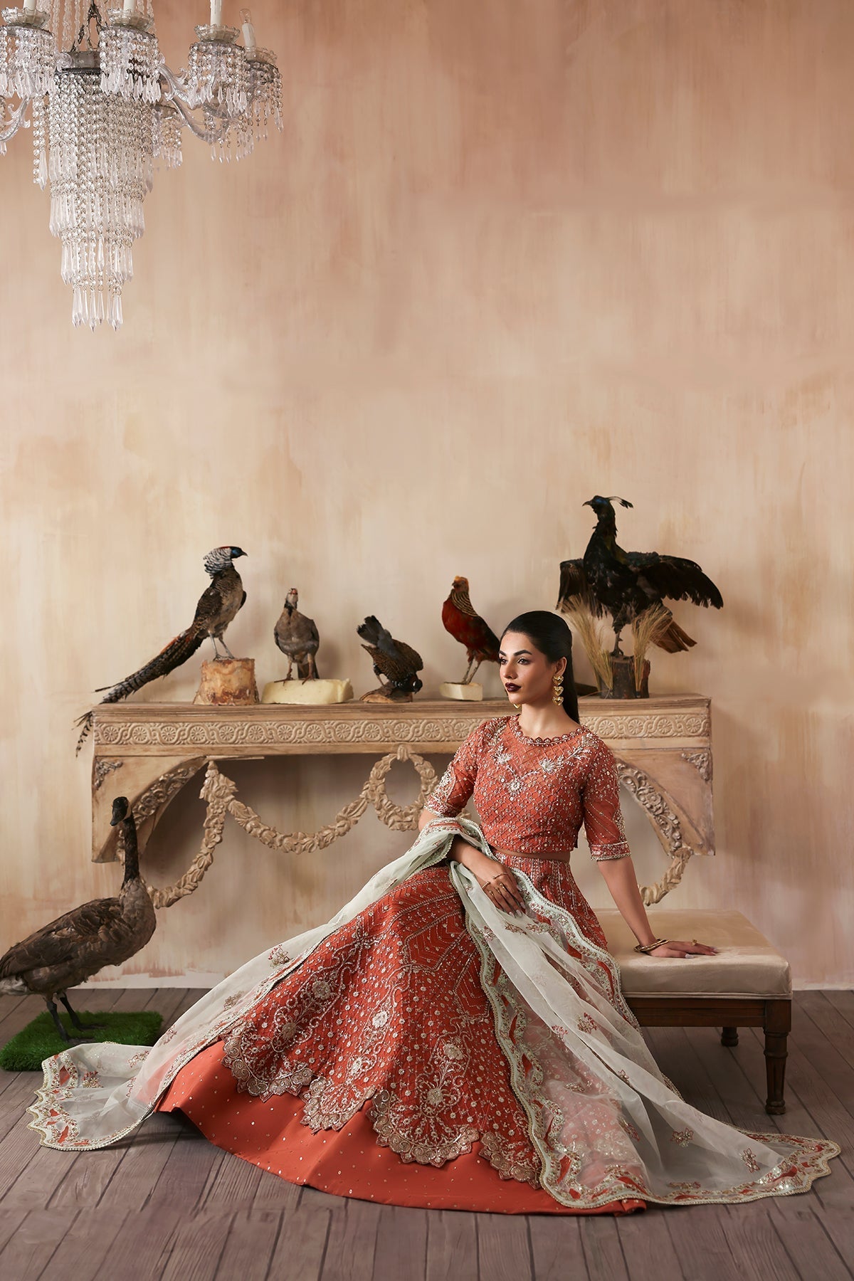 Mahgul coral pink kalidaar, reference outfit photograph 6 — Made by Mairaz reproduction