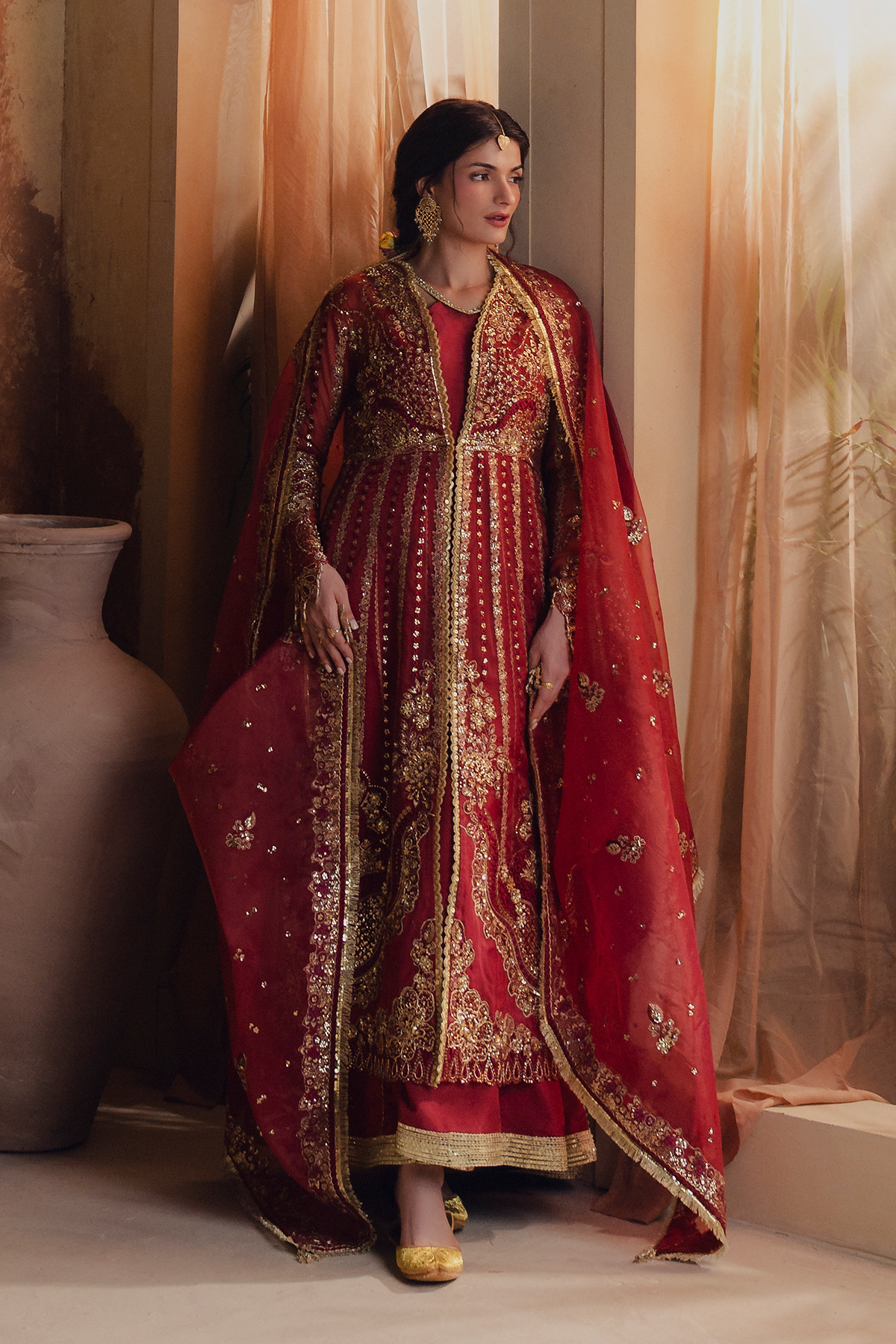Mehrunisa red long shirt and skirt, reference outfit photograph 1 — Made by Mairaz reproduction