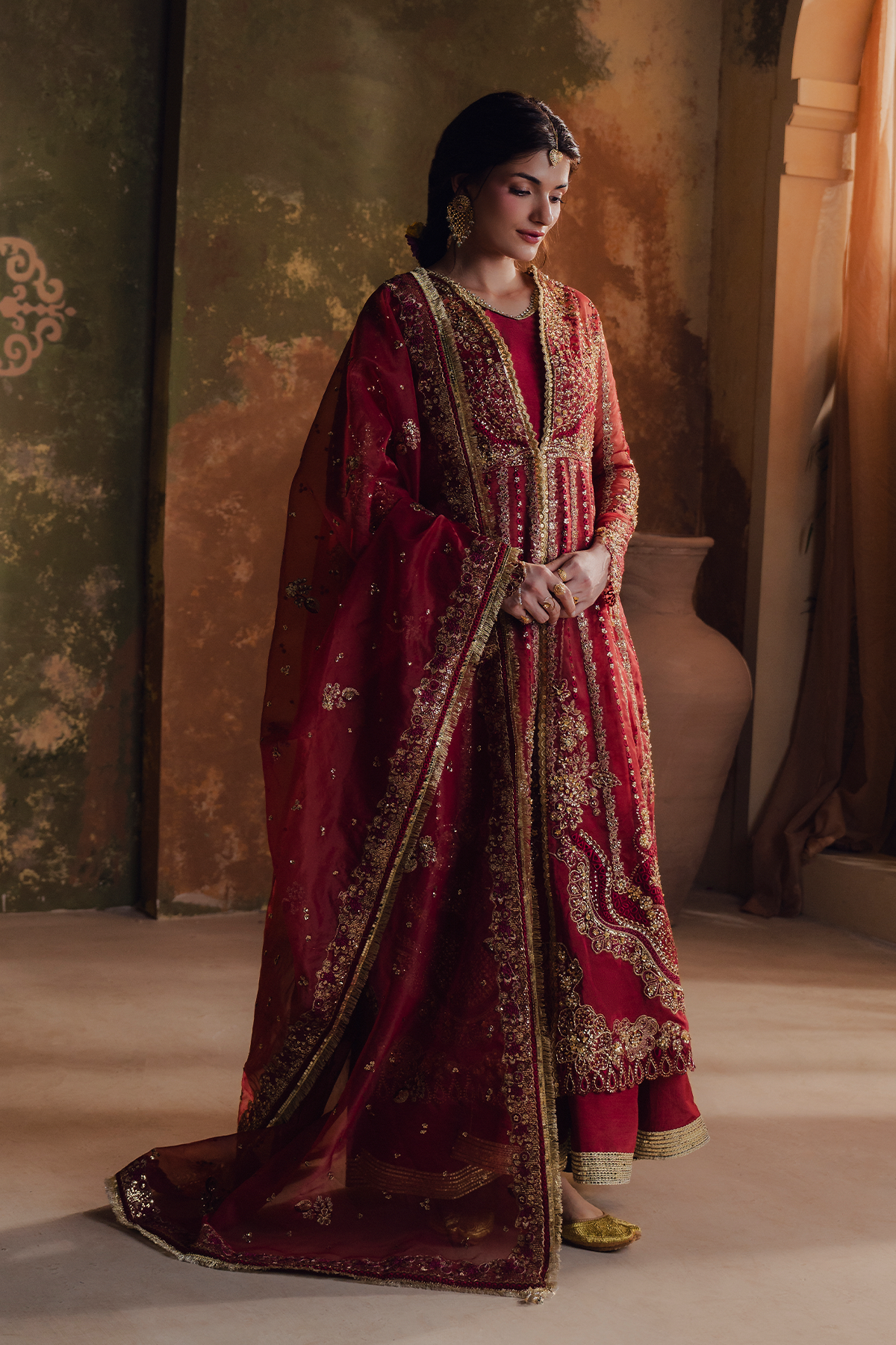 Mehrunisa red long shirt and skirt, reference outfit photograph 5 — Made by Mairaz reproduction