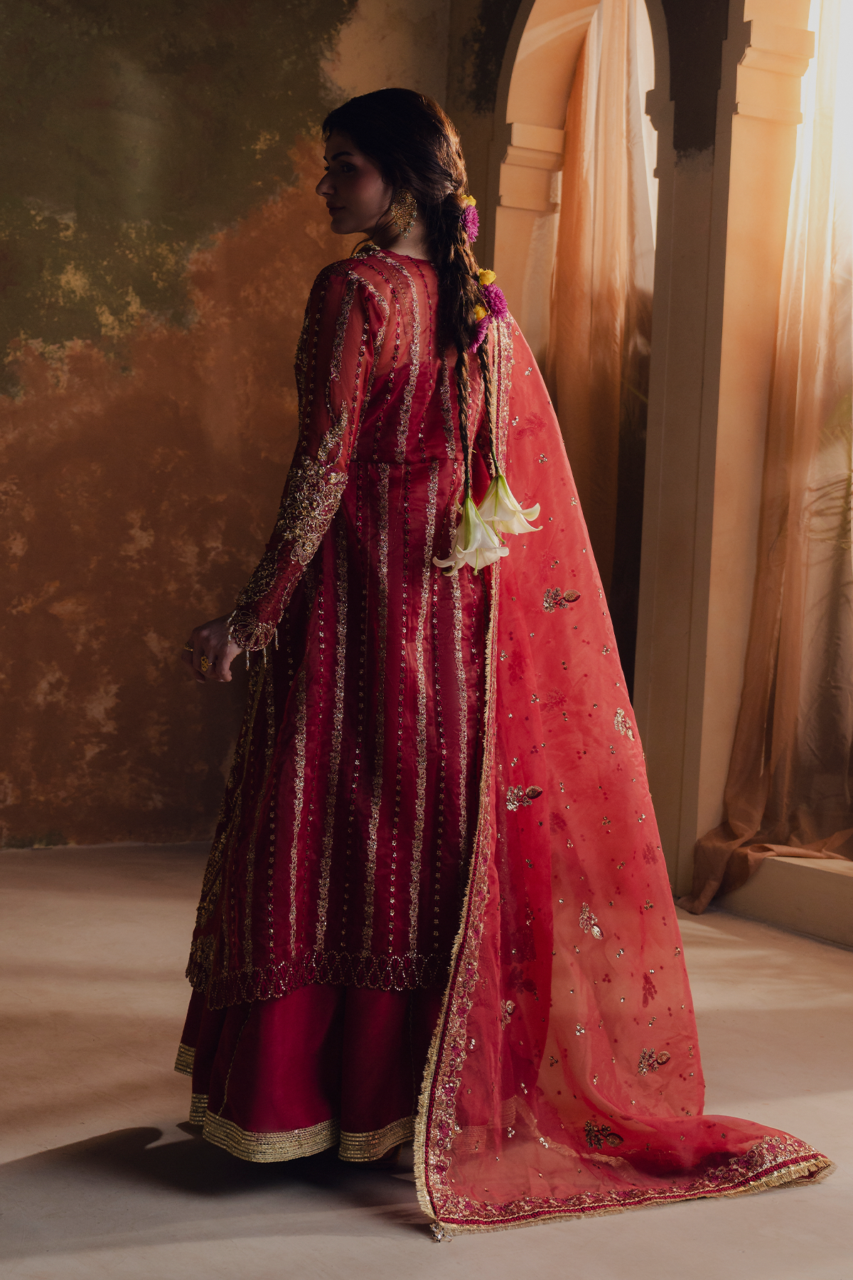 Mehrunisa red long shirt and skirt, reference outfit photograph 6 — Made by Mairaz reproduction