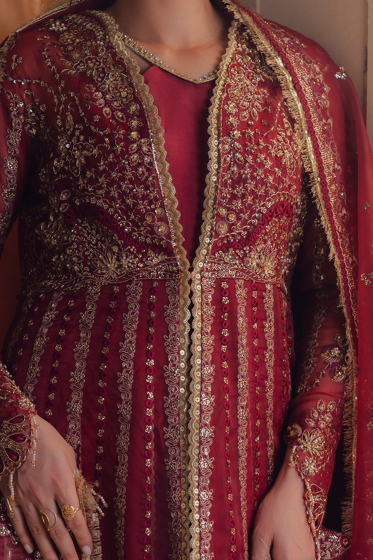 Mehrunisa red long shirt and skirt, reference outfit photograph 7 — Made by Mairaz reproduction