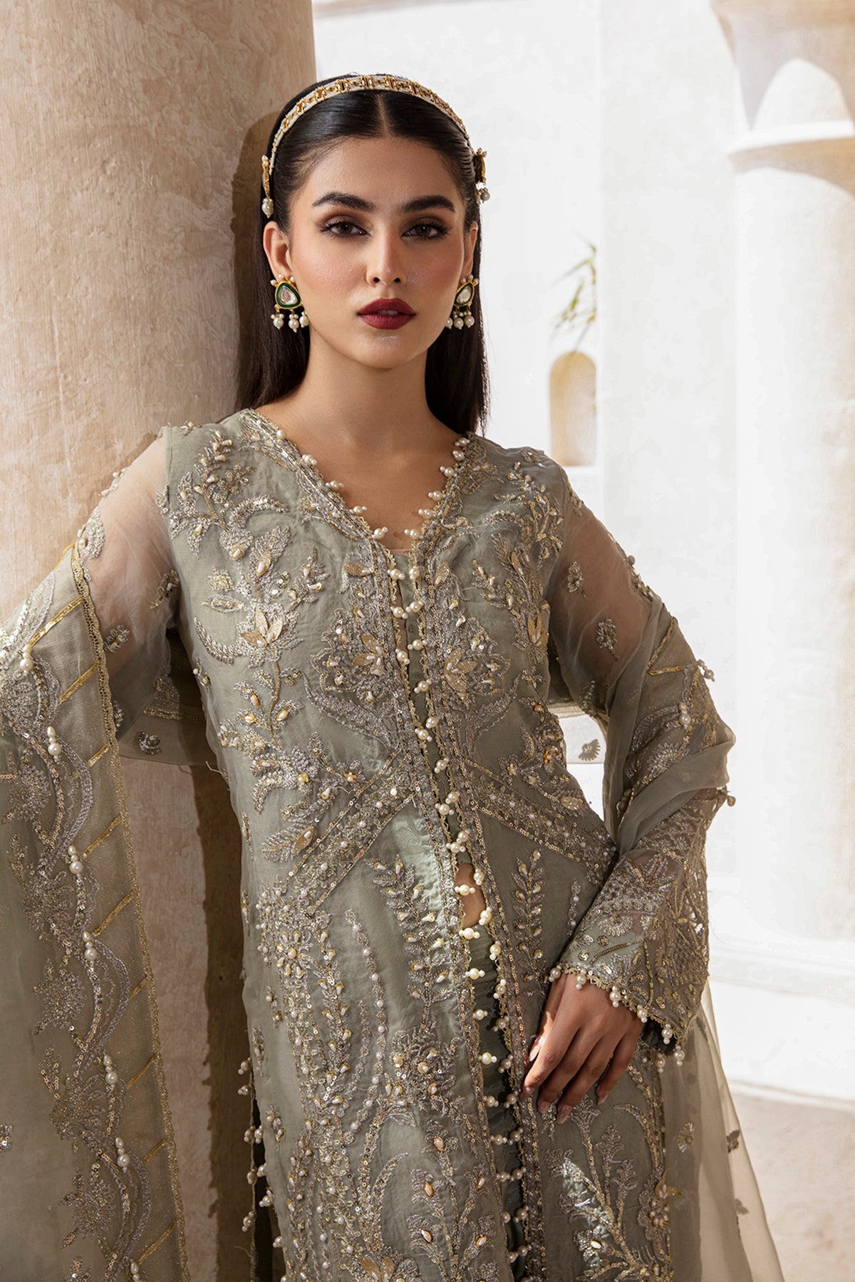 Mushk sage green kalidaar, reference outfit photograph 4 — Made by Mairaz reproduction